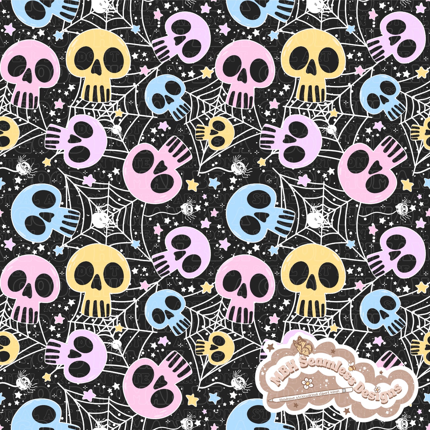 Pastel Spiderweb Skulls Seamless Pattern // COORDS • MULTIPLE COLORWAYS