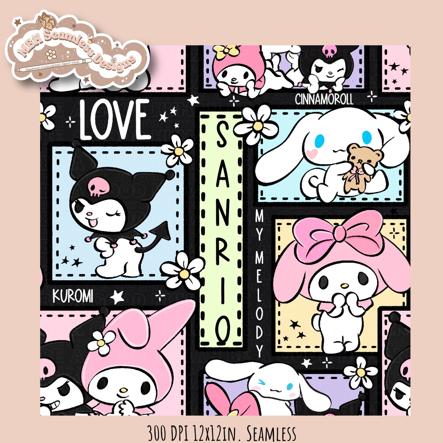 Sanrio Friends Floral Patchwork Seamless Pattern•Multiple Colorways