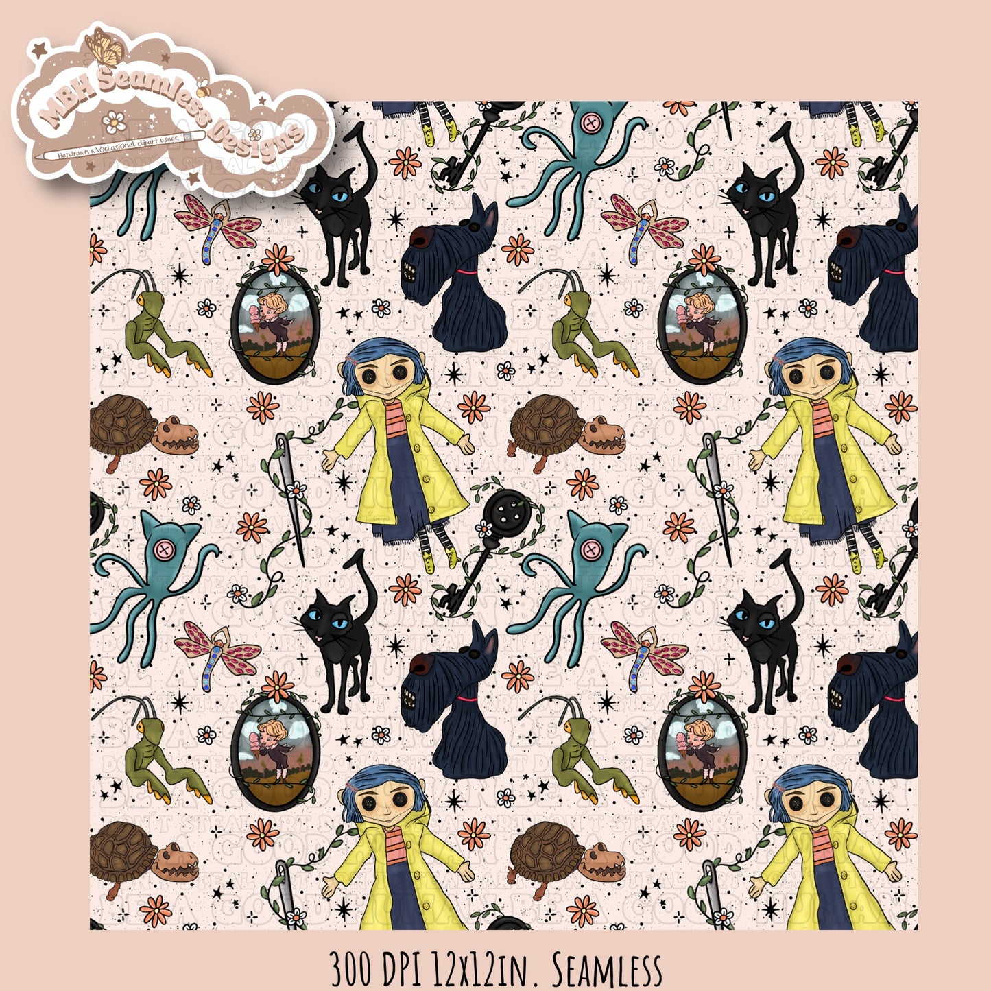 Boho Button Eyes Floral Seamless Pattern Multiple Colorway Options