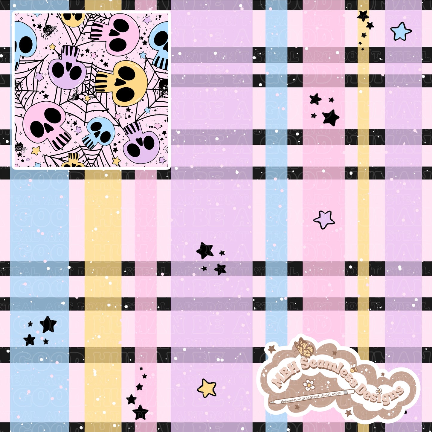 Pastel Spiderweb Skulls Seamless Pattern // COORDS • MULTIPLE COLORWAYS