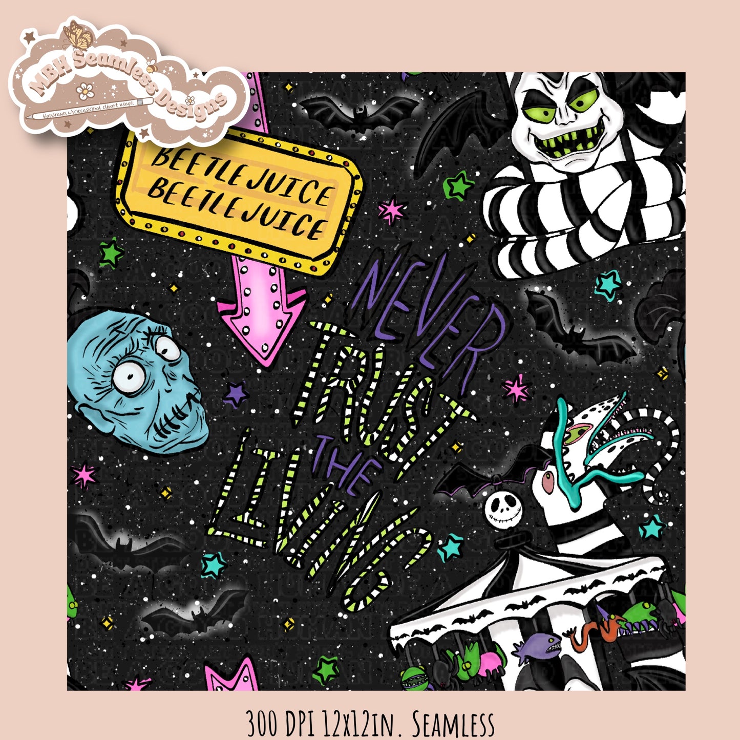 Never Trust The Living Seamless Pattern // PNG // Multiple Colorway Options