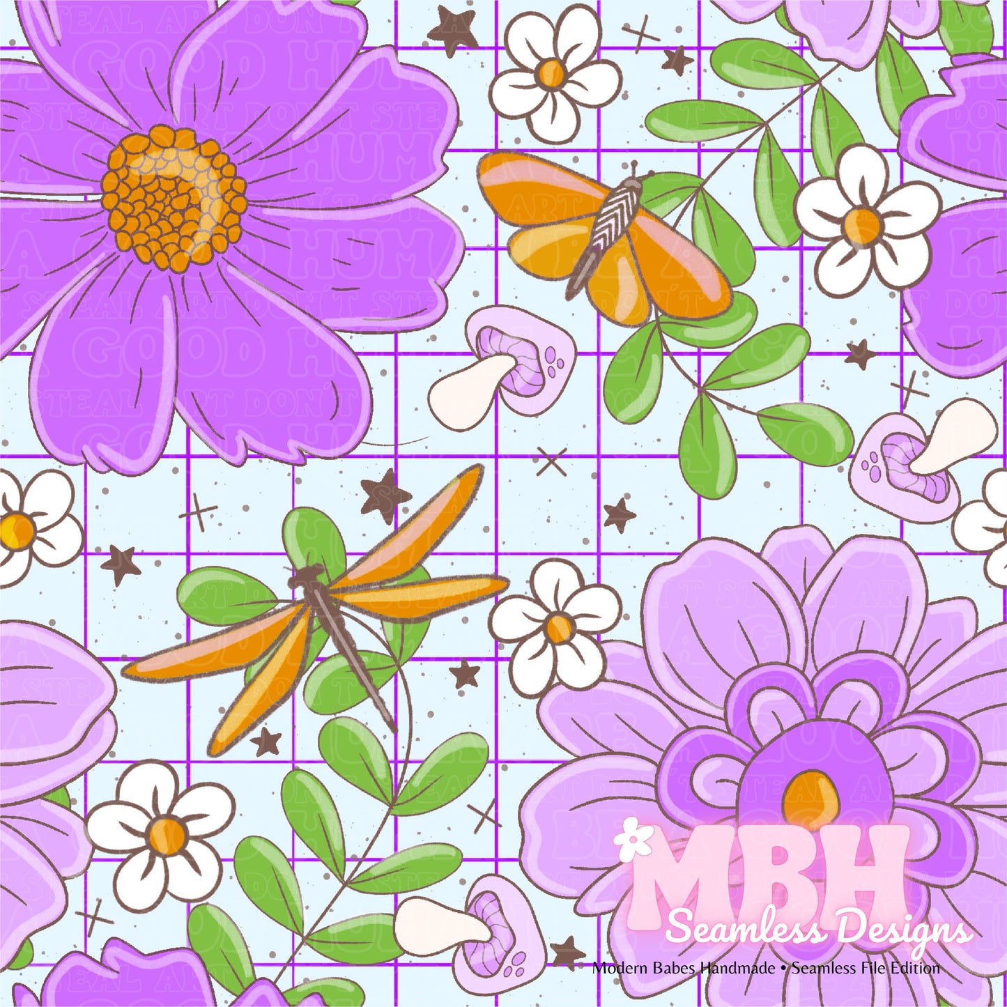 GRID Purple Haze Floral Seamless Pattern MULTIPLE COLORWAYS