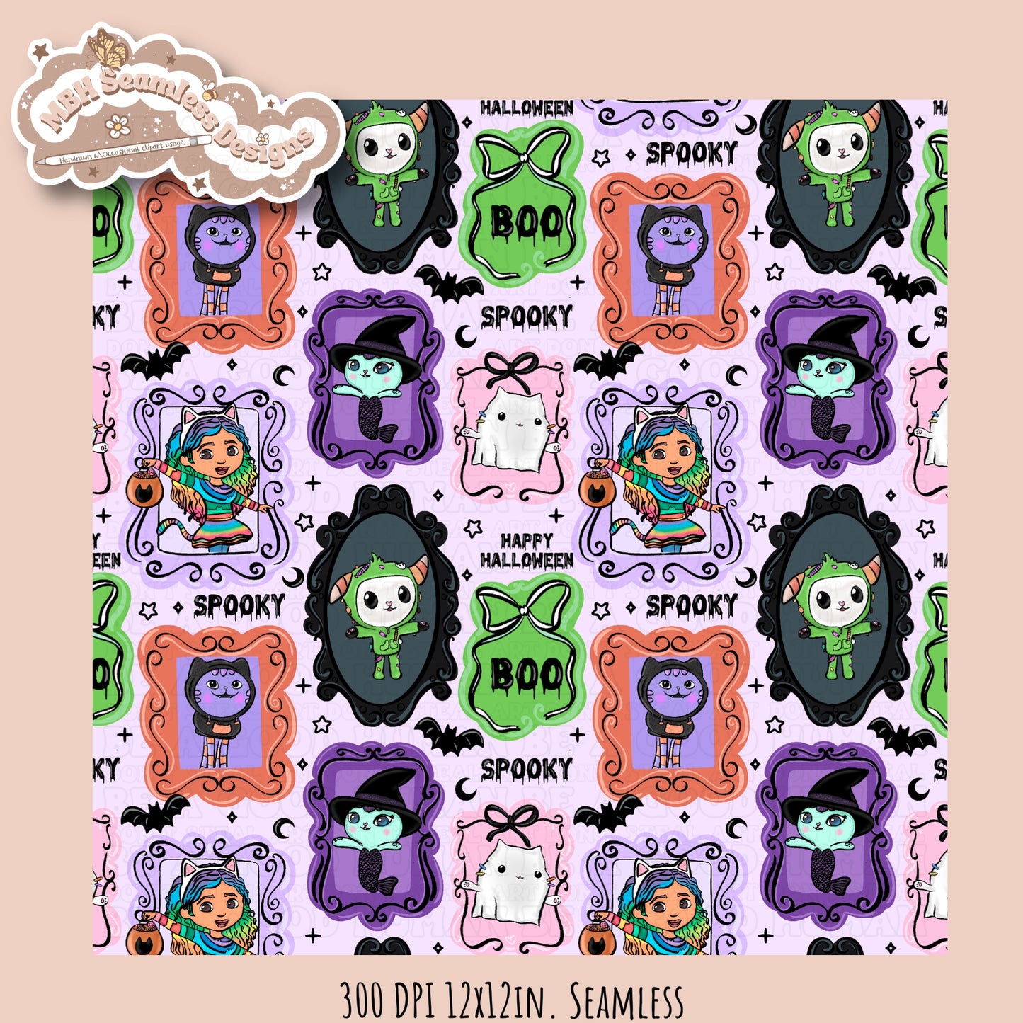Gabby Spooky Frames Seamless Pattern // PNG // Assorted Colorways