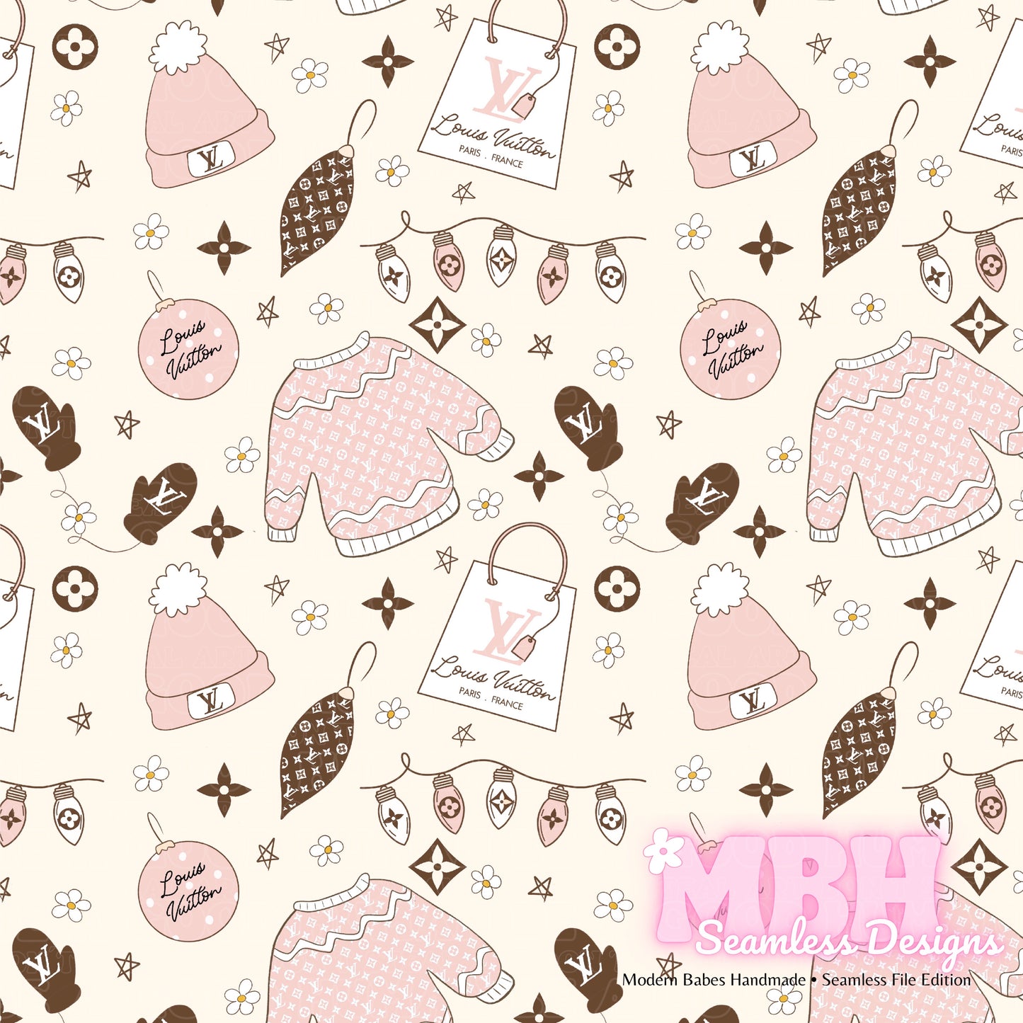 Pink or Blue Boujee Boho Winter Seamless Pattern