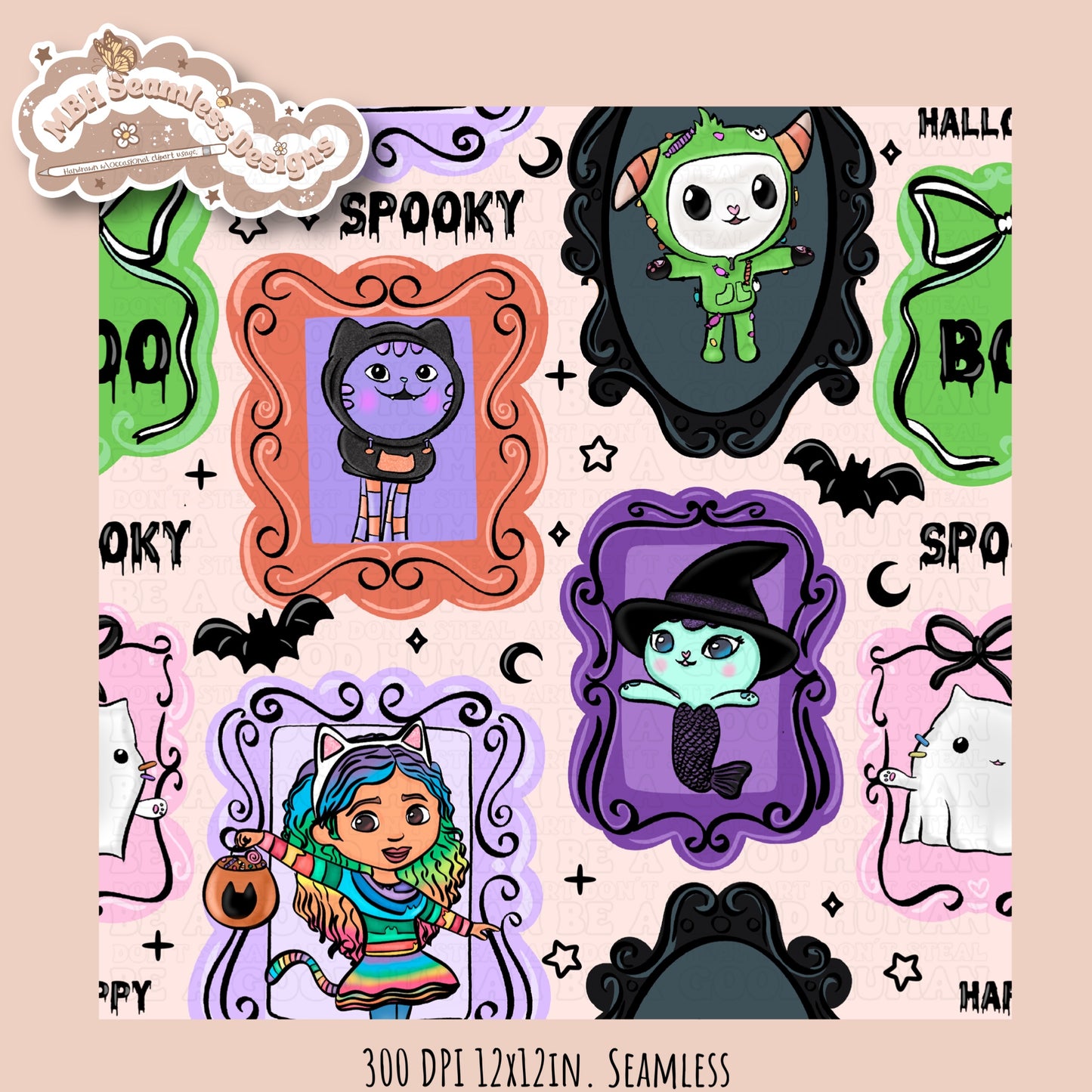 Gabby Spooky Frames Seamless Pattern // PNG // Assorted Colorways