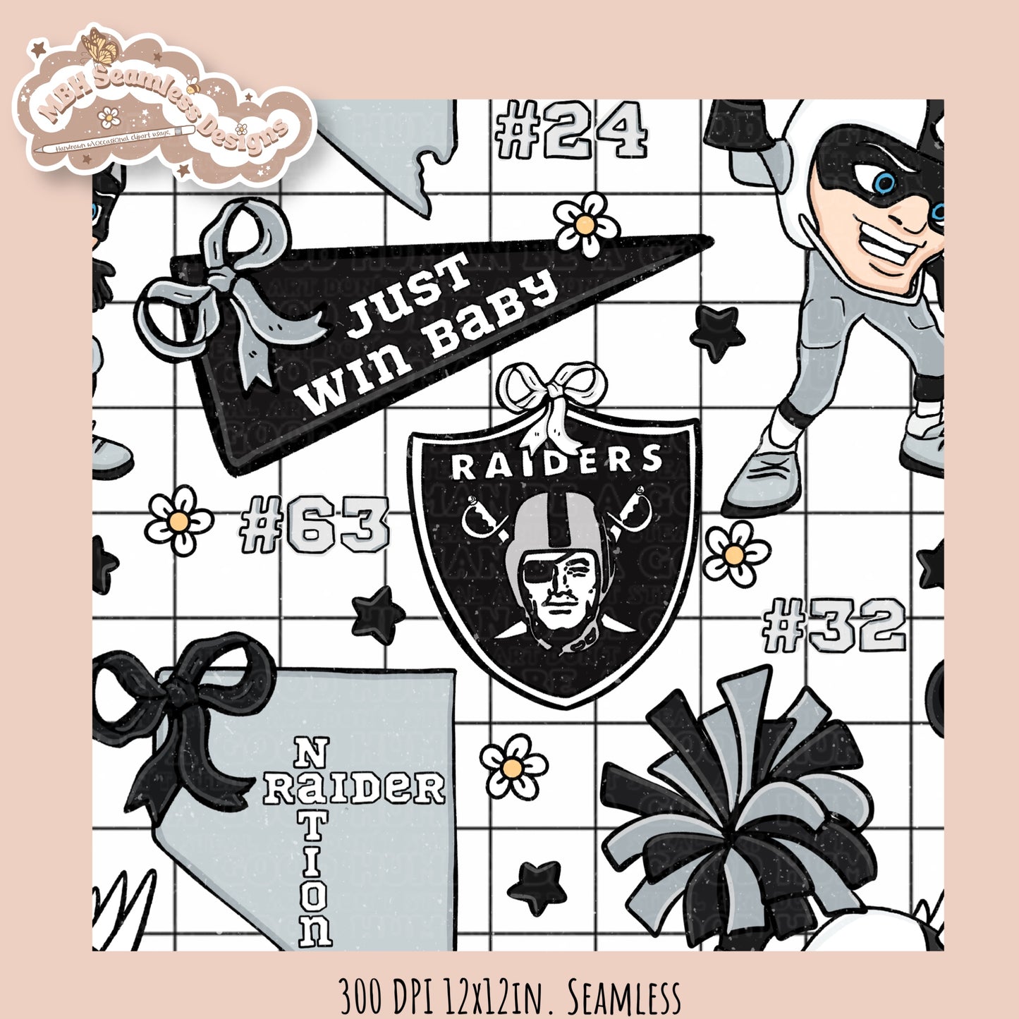 Raiders x Daisies Football Seamless Pattern // Assorted Colorways