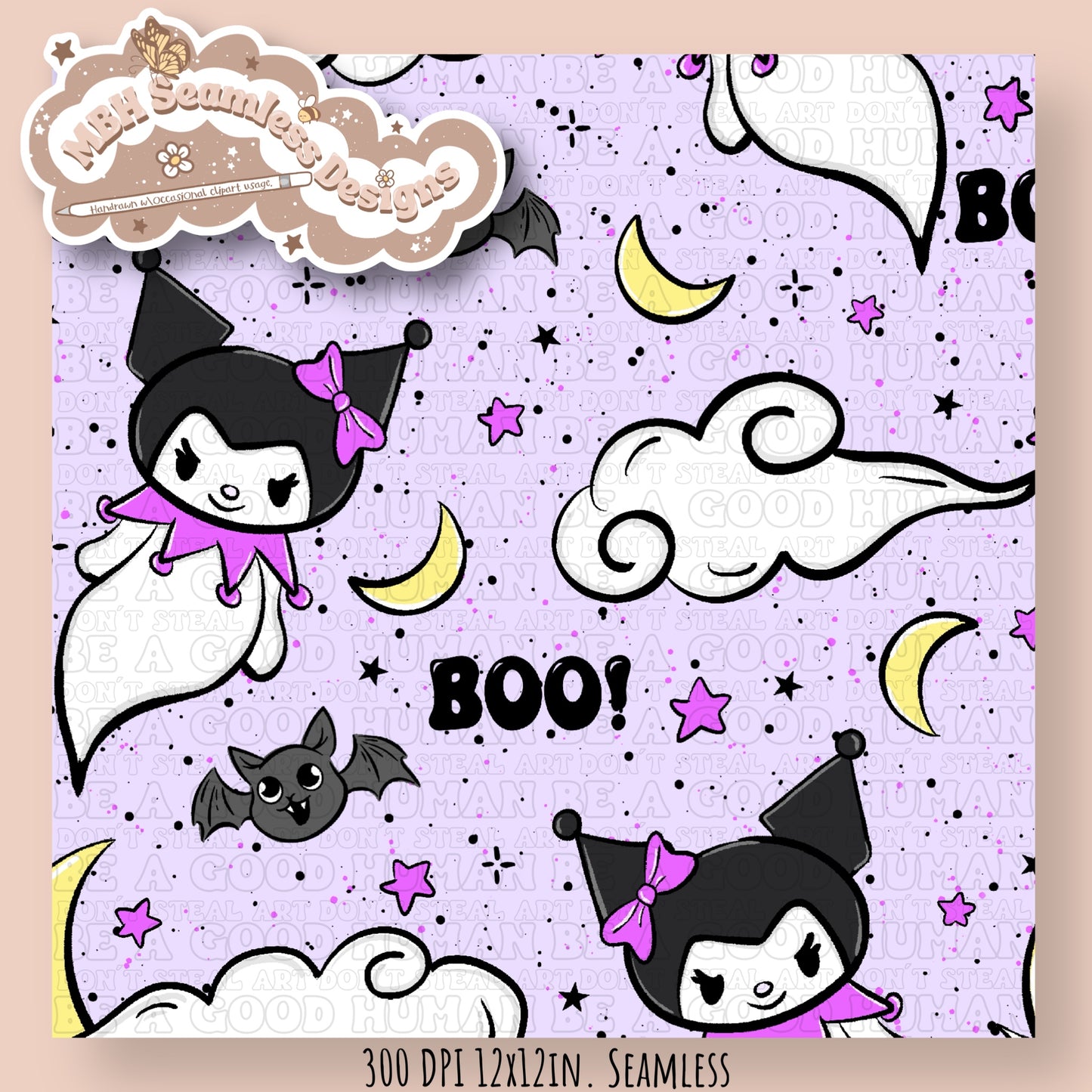 Kuromi Ghost Seamless Pattern MULTIPLE COLORWAYS