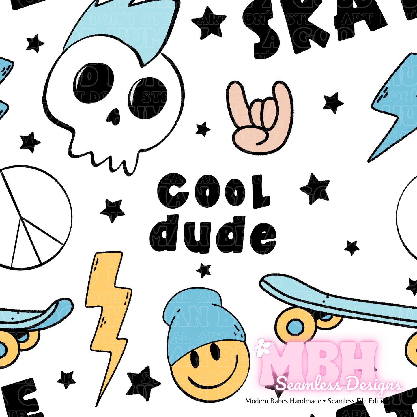 Skater Boy Cool Dude Assorted Colorways Seamless Pattern