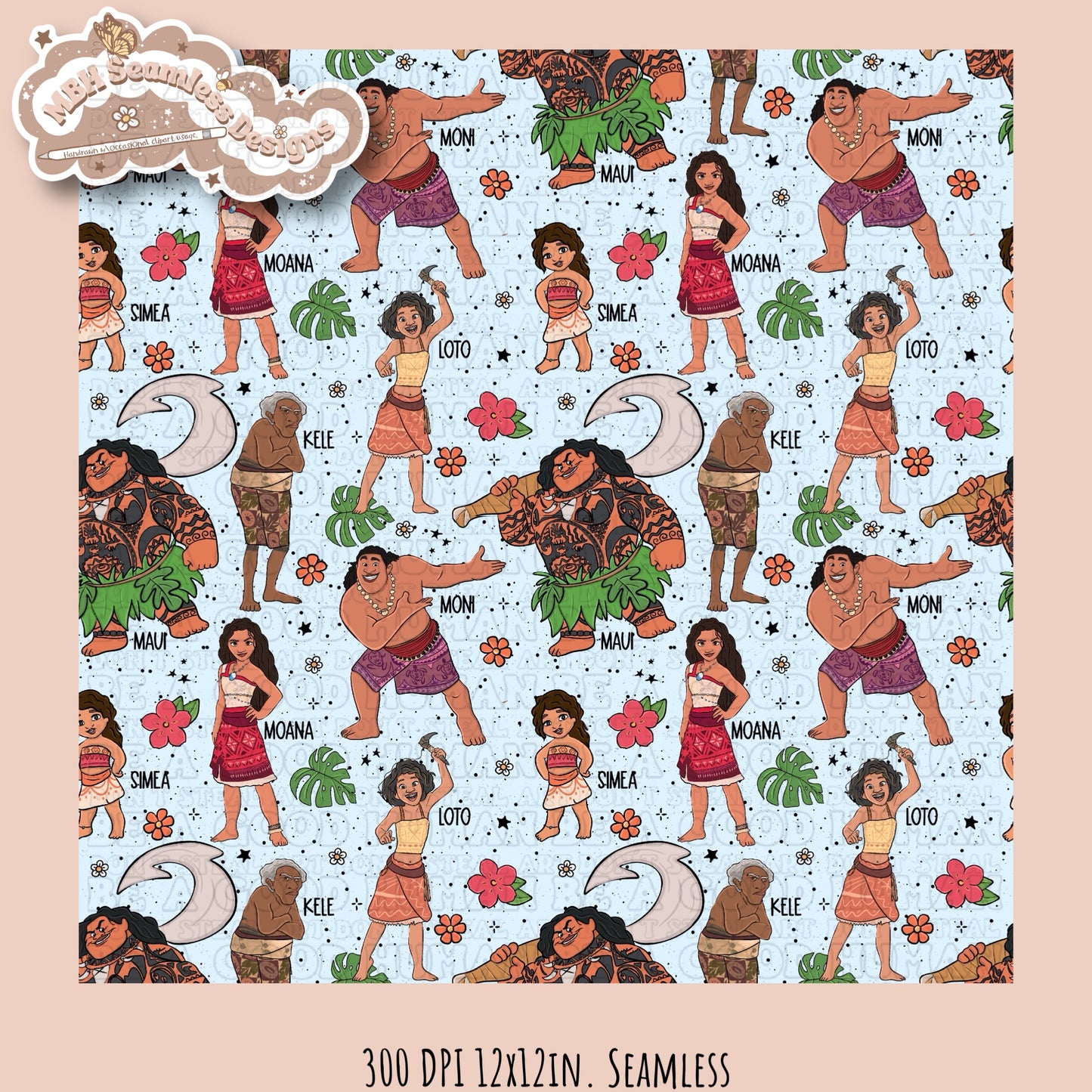 Ocean Princess 2 Seamless Pattern & PNG Multiple Colorway Options