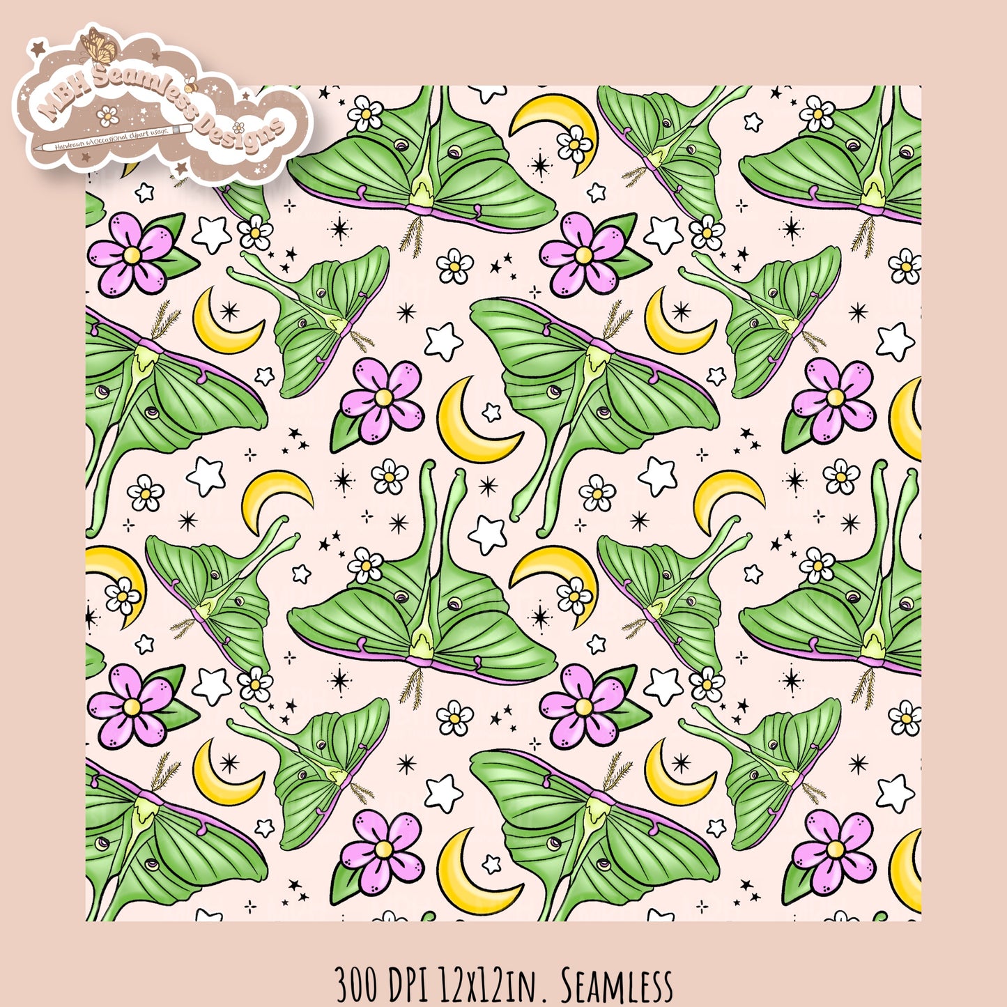 Hextober 25 • Moths Seamless Pattern // PNG // Multiple Colorway Options