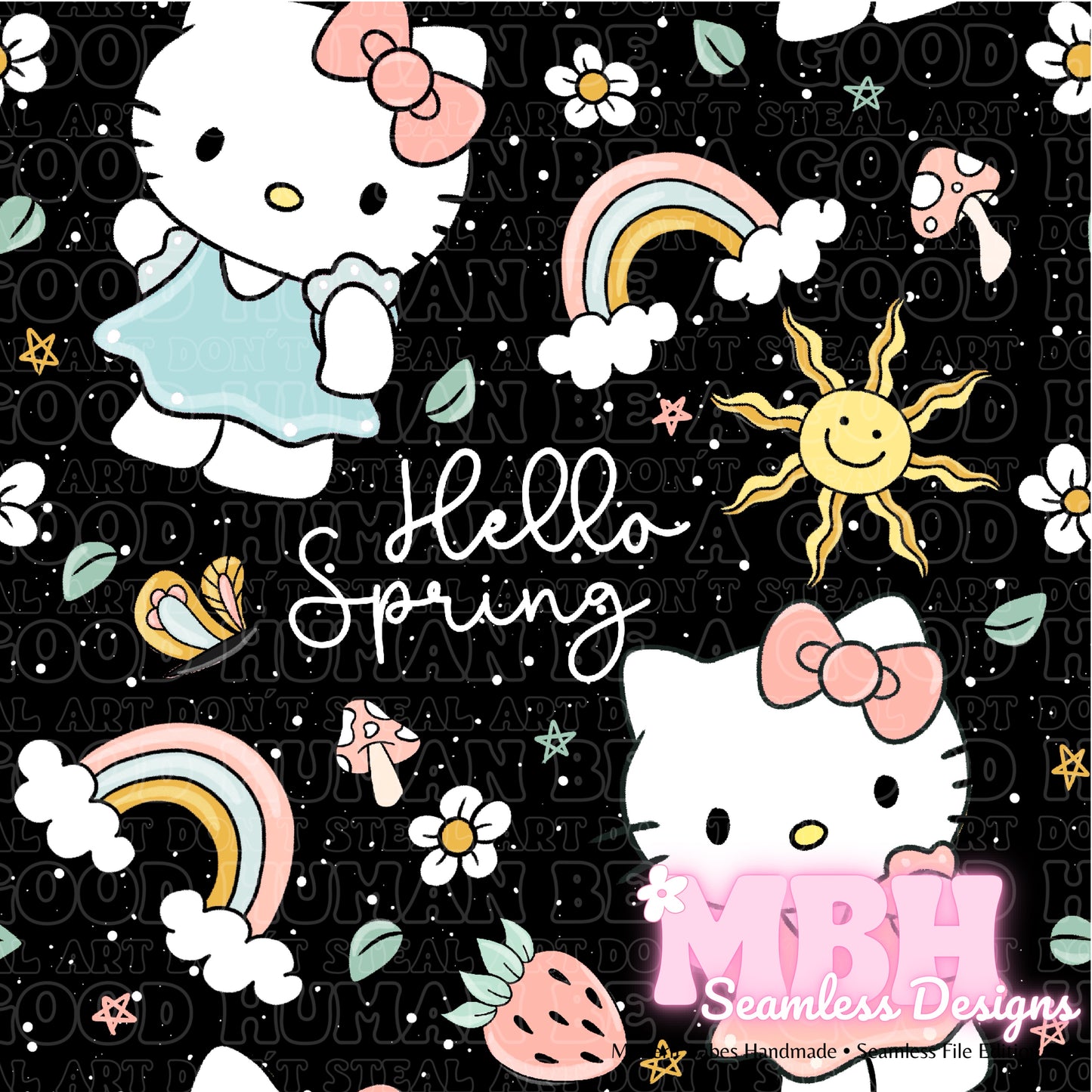 Hello Spring Kitty Seamless Pattern MULTIPLE COLORWAYS