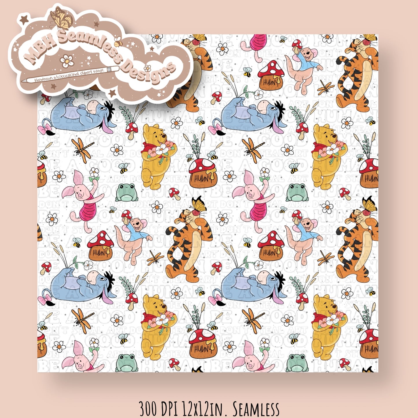 Cottagecore Pooh & Friends MULTIPLE COLORWAYS Seamless Pattern