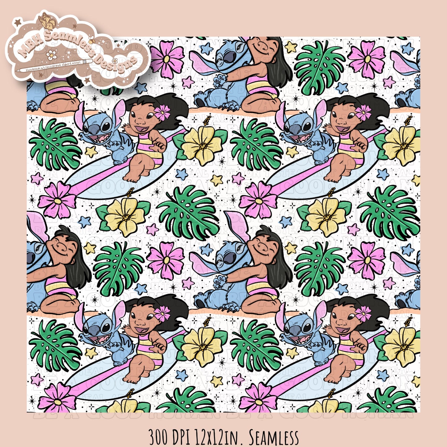 Lilo Stitch Summer Floral Seamless Pattern & PNG MULTIPLE COLORWAY OPTIONS