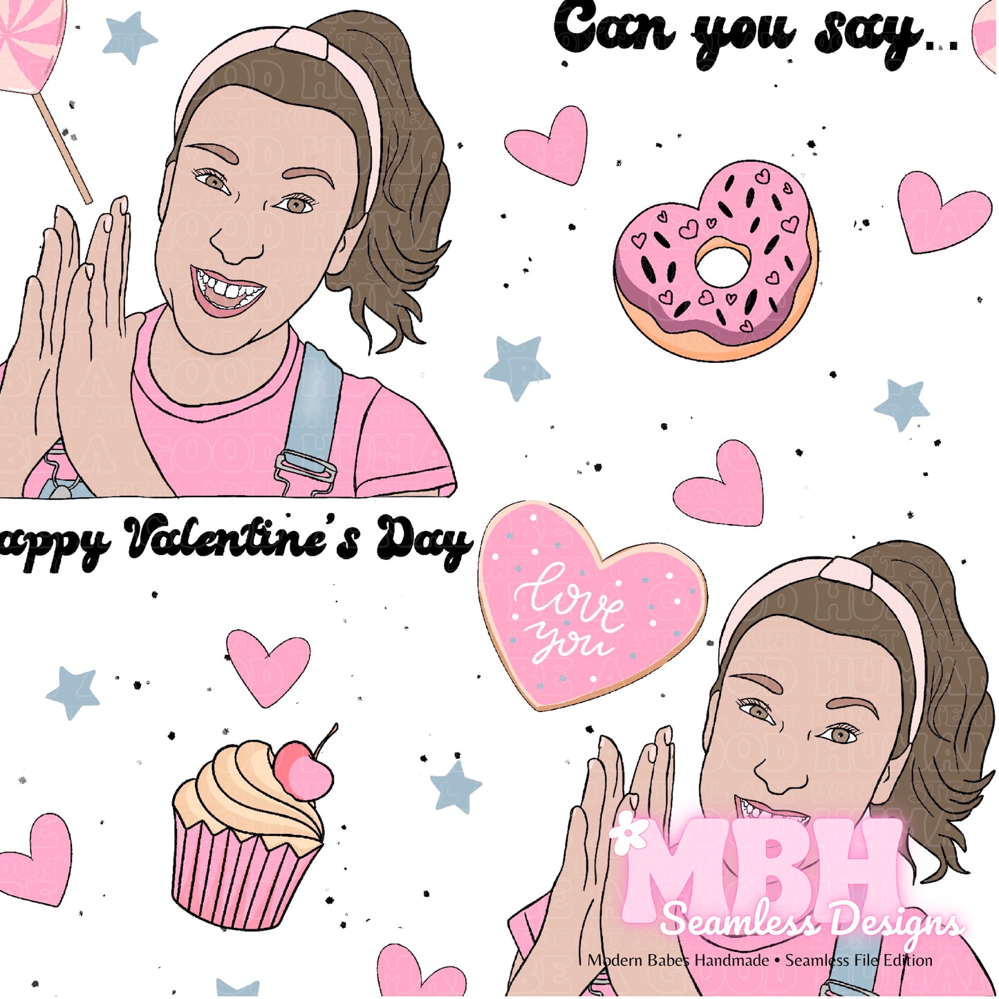 Ms. Rachel Valentine Seamless Pattern