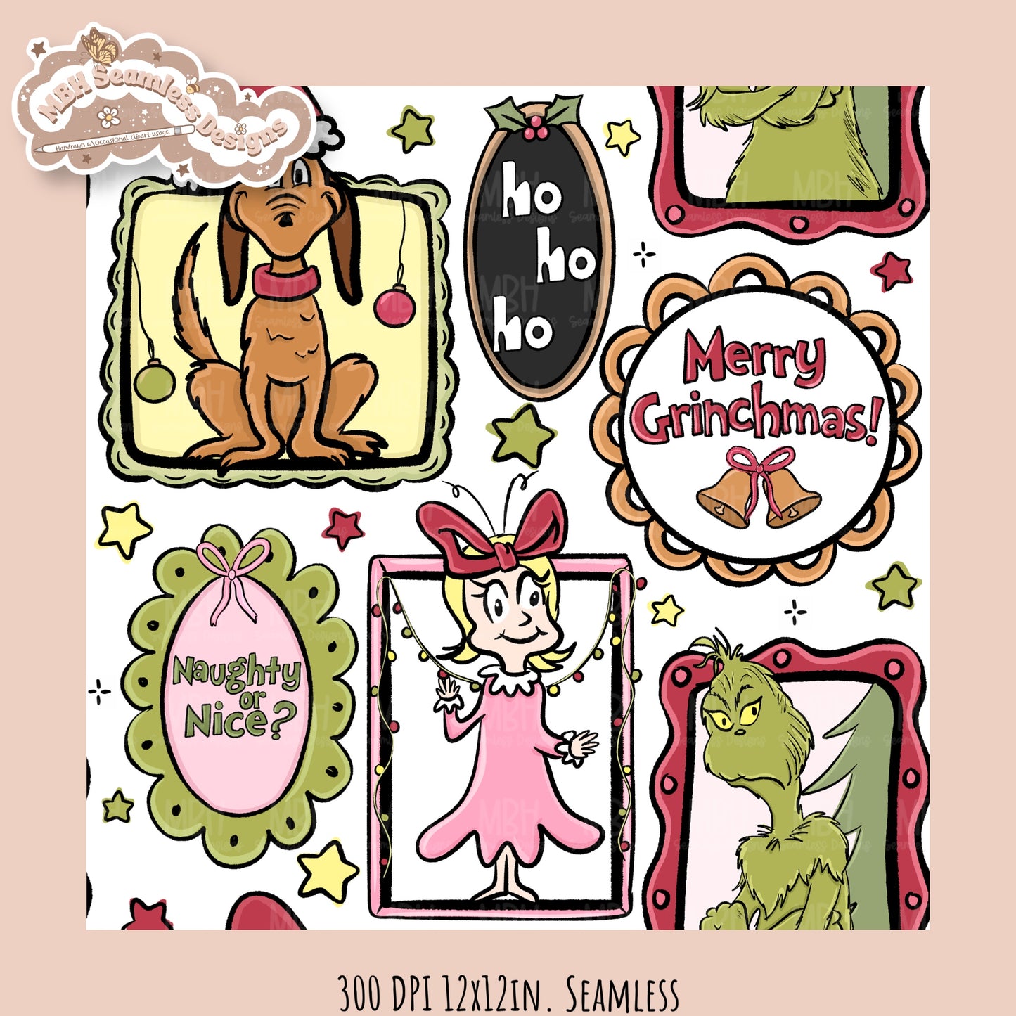 Grumpy Guy Frames Seamless Pattern // PNG // Assorted Colorways