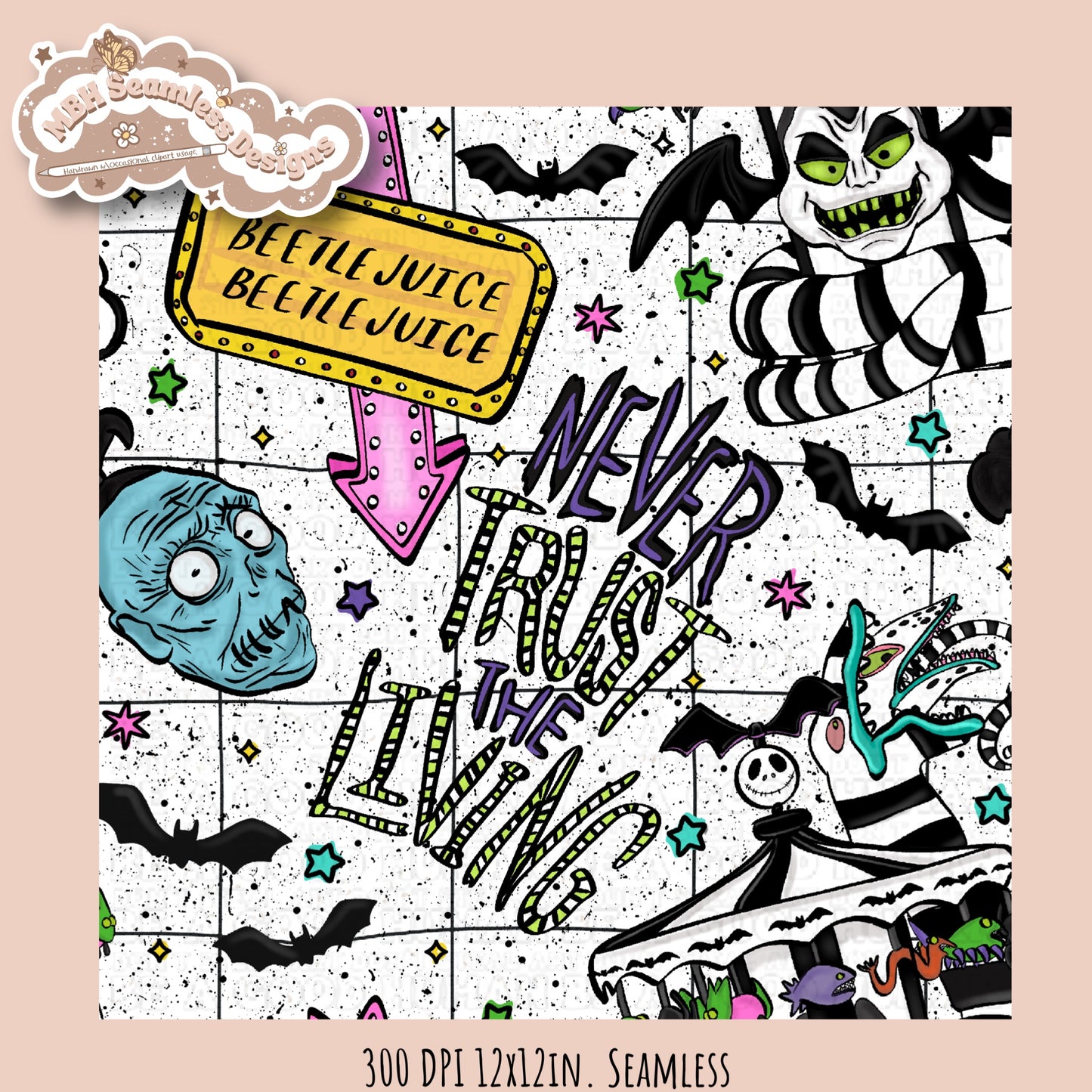 Never Trust The Living Seamless Pattern // PNG // Multiple Colorway Options