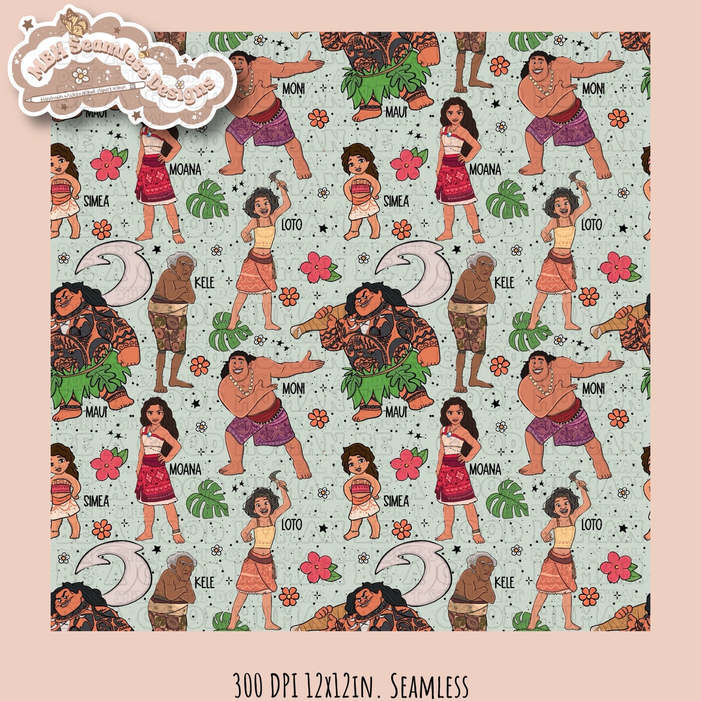 Ocean Princess 2 Seamless Pattern & PNG Multiple Colorway Options