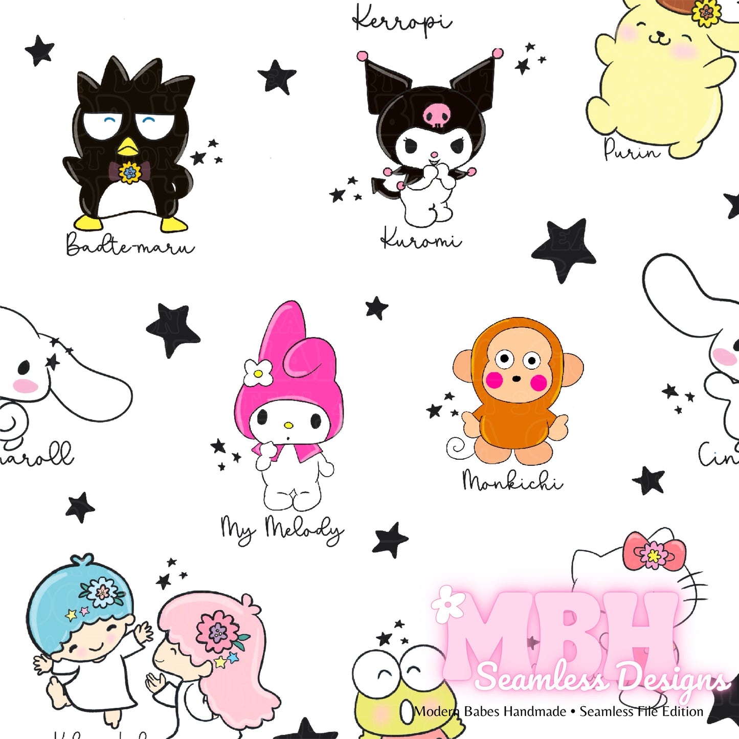 Sanrio Names Seamless Pattern MULTIPLE COLORWAYS