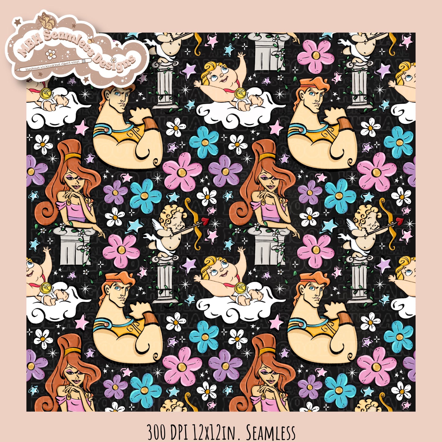 Floral Hercules Seamless Pattern & PNG Assorted Colorways