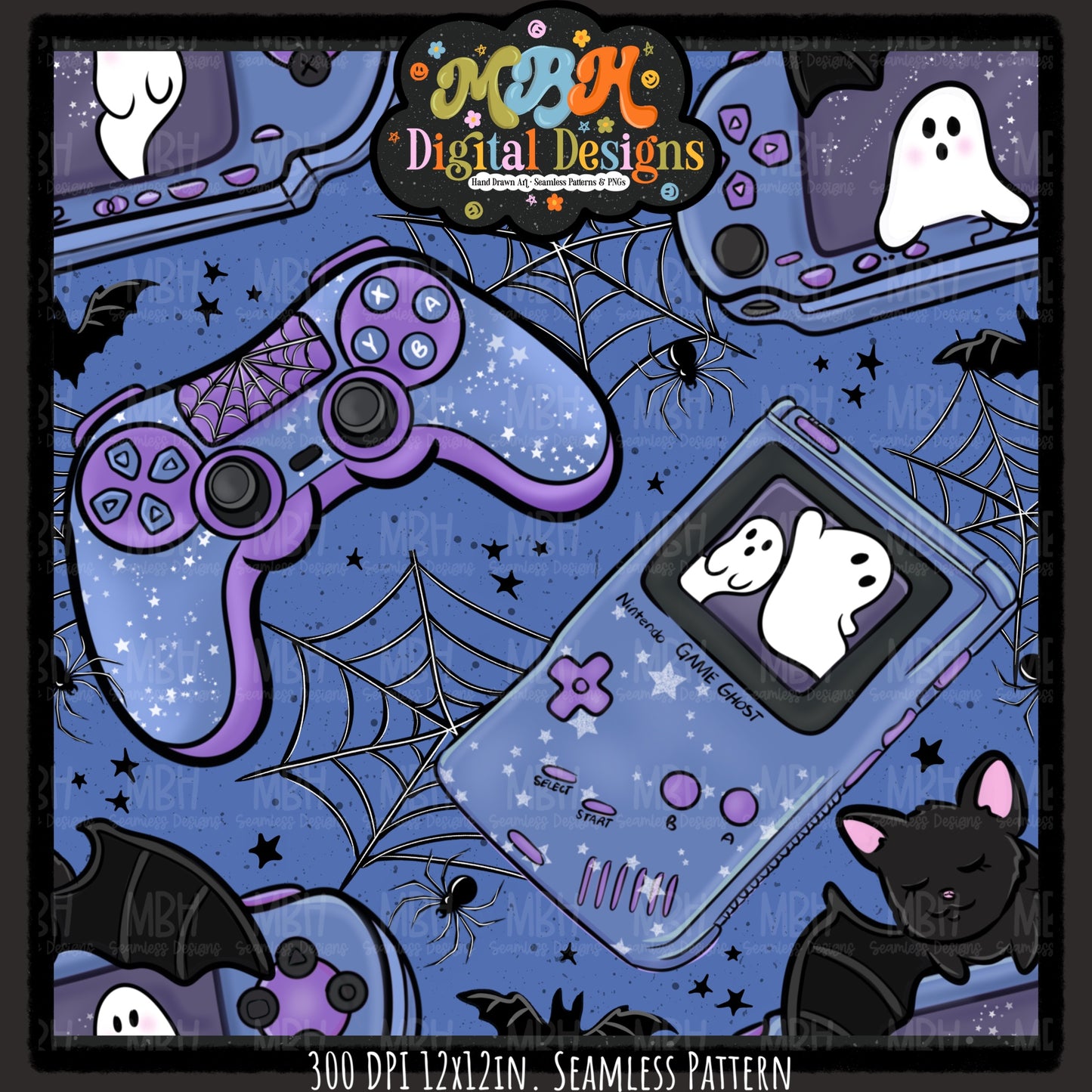 Web Spooky Gamer Seamless Pattern//MULTIPLE COLORWAYS