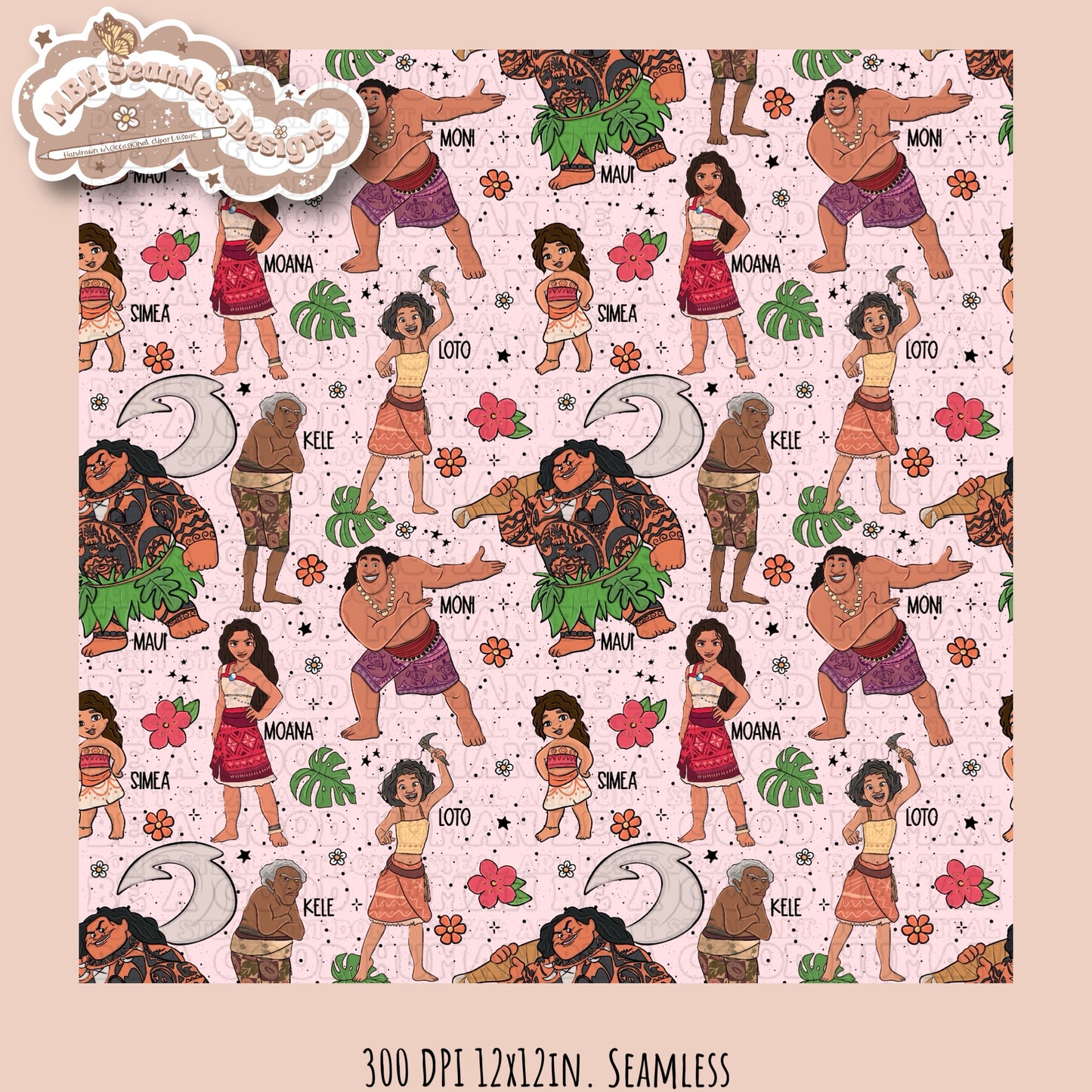 Ocean Princess 2 Seamless Pattern & PNG Multiple Colorway Options