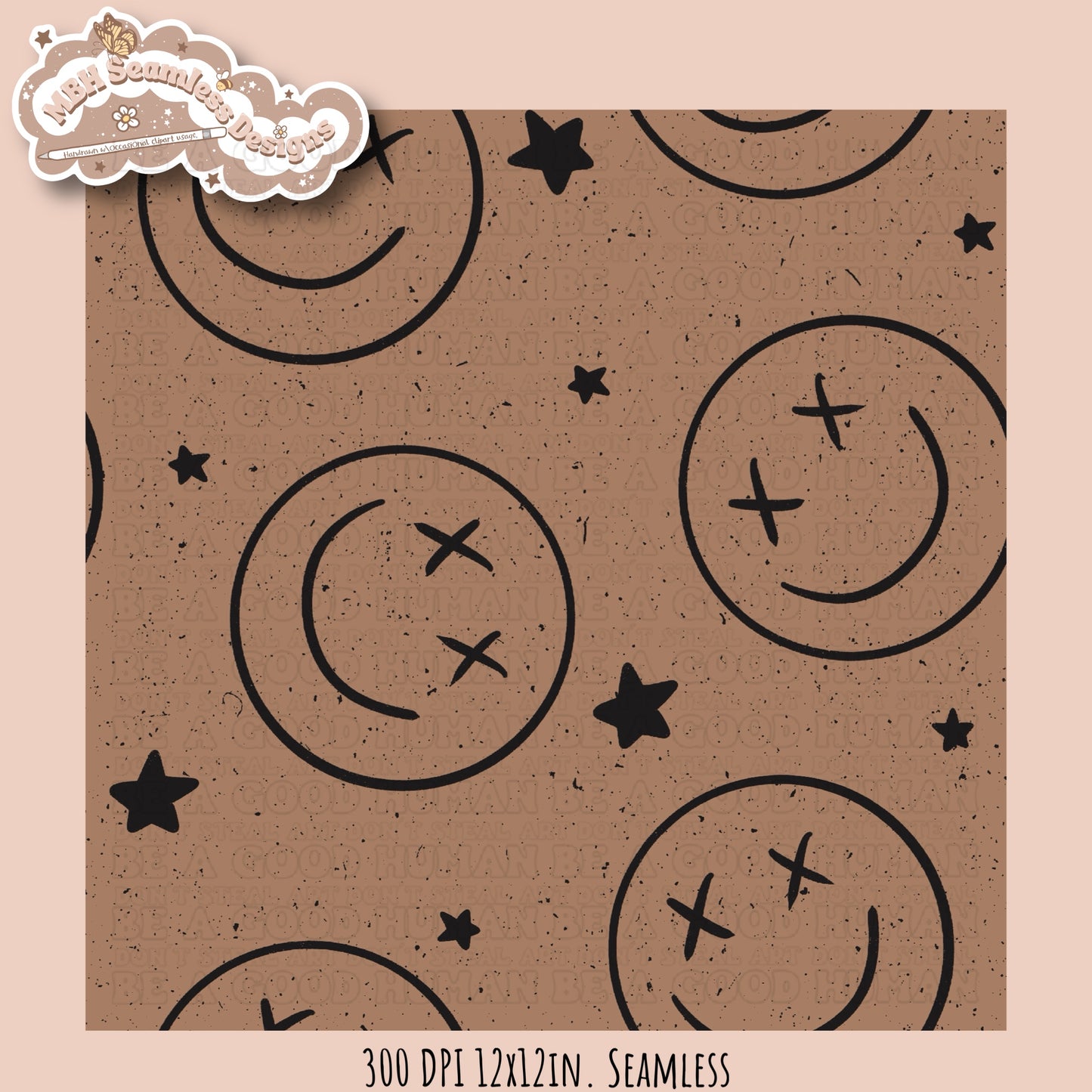 Starry Smiley Faces Seamless Pattern MULTIPLE COLORWAYS