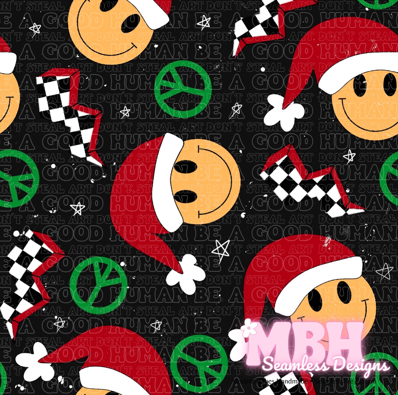 Groovy Santa Smilies Seamless Pattern