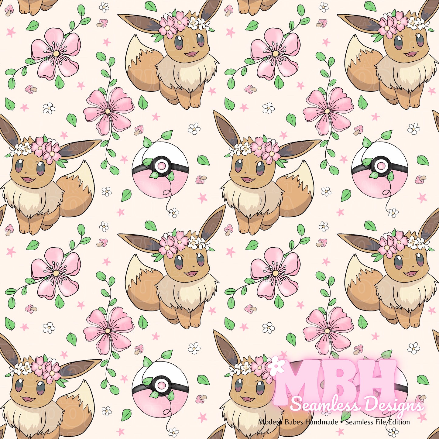 LIMITED Eevee Floral Seamless Pattern