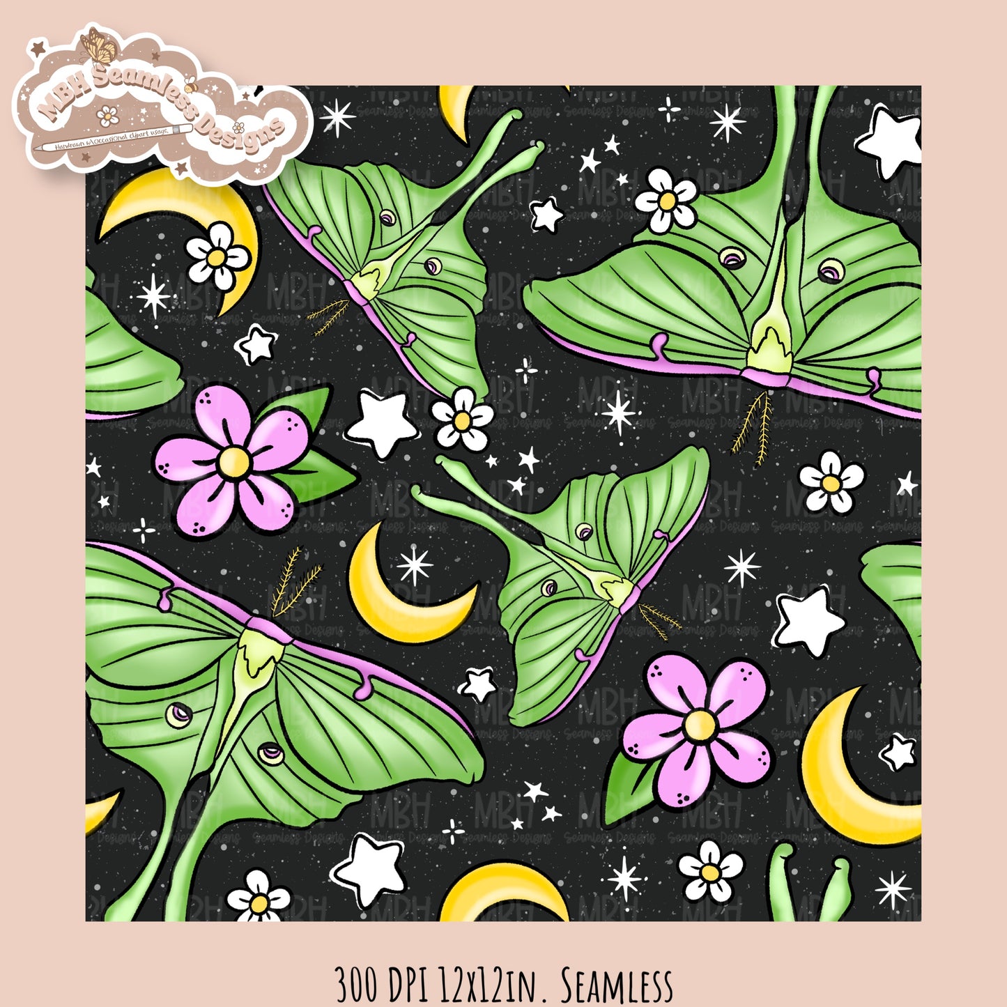 Hextober 25 • Moths Seamless Pattern // PNG // Multiple Colorway Options