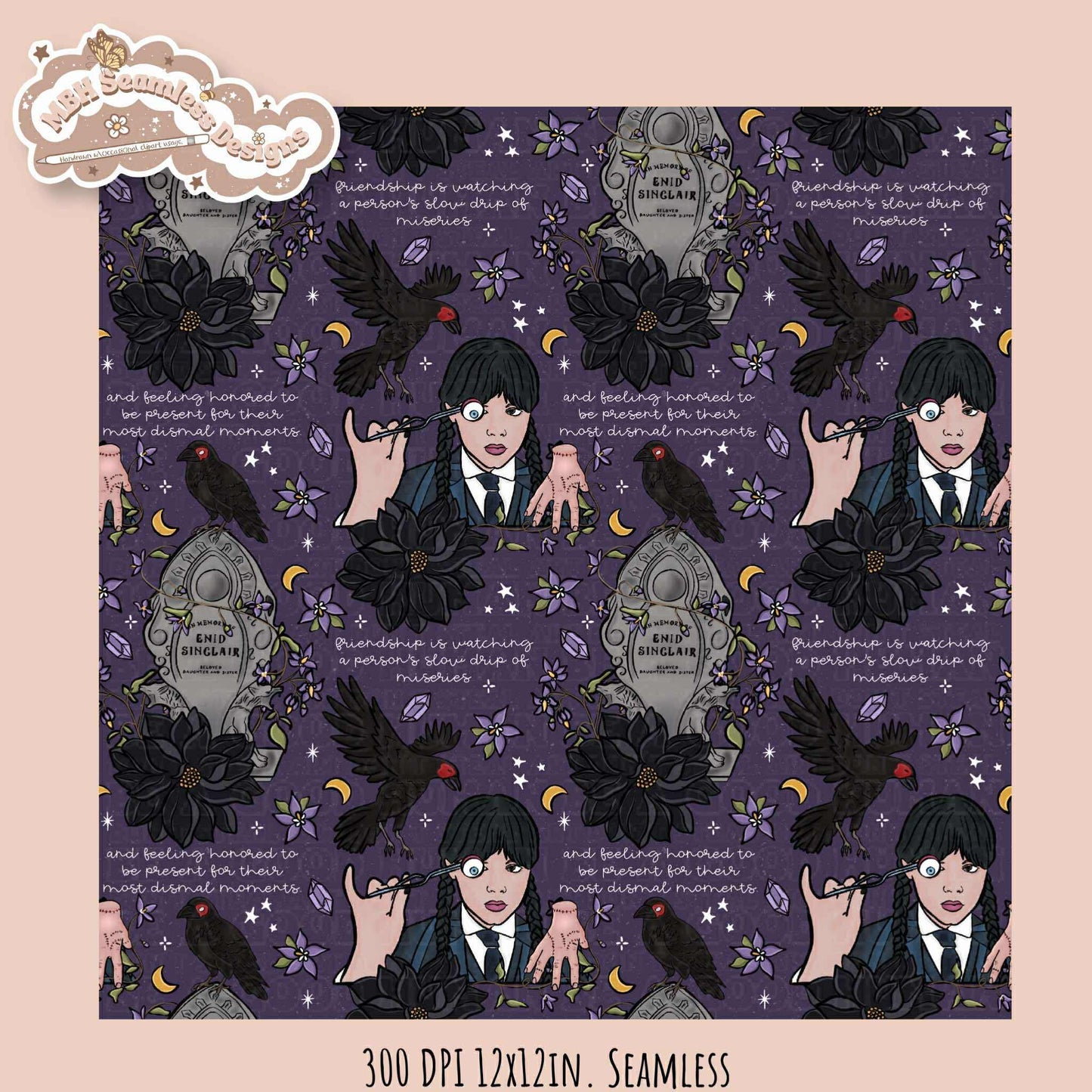 Wednesday Friends Quote Seamless Pattern // PNG // Assorted Colorways