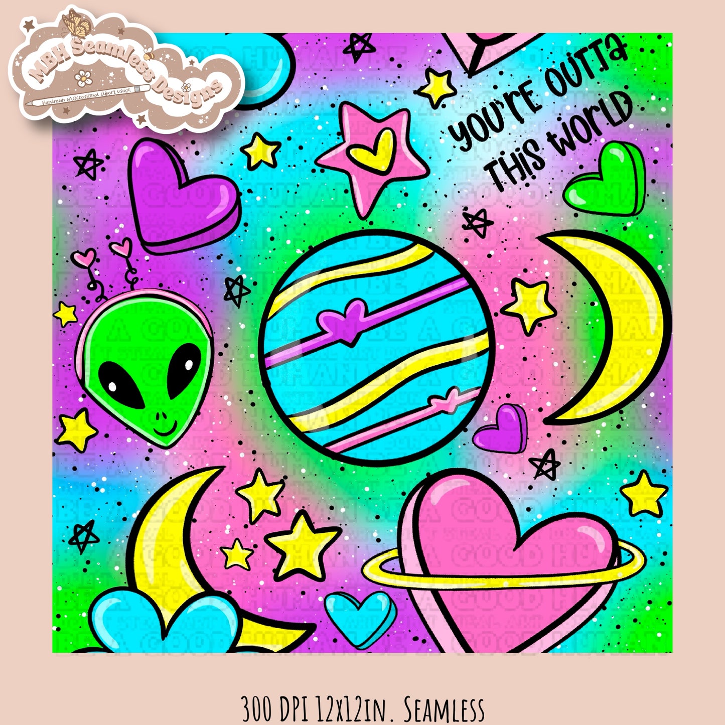 Galactic Hearts Seamless Pattern MULTIPLE COLORWAY OPTIONS