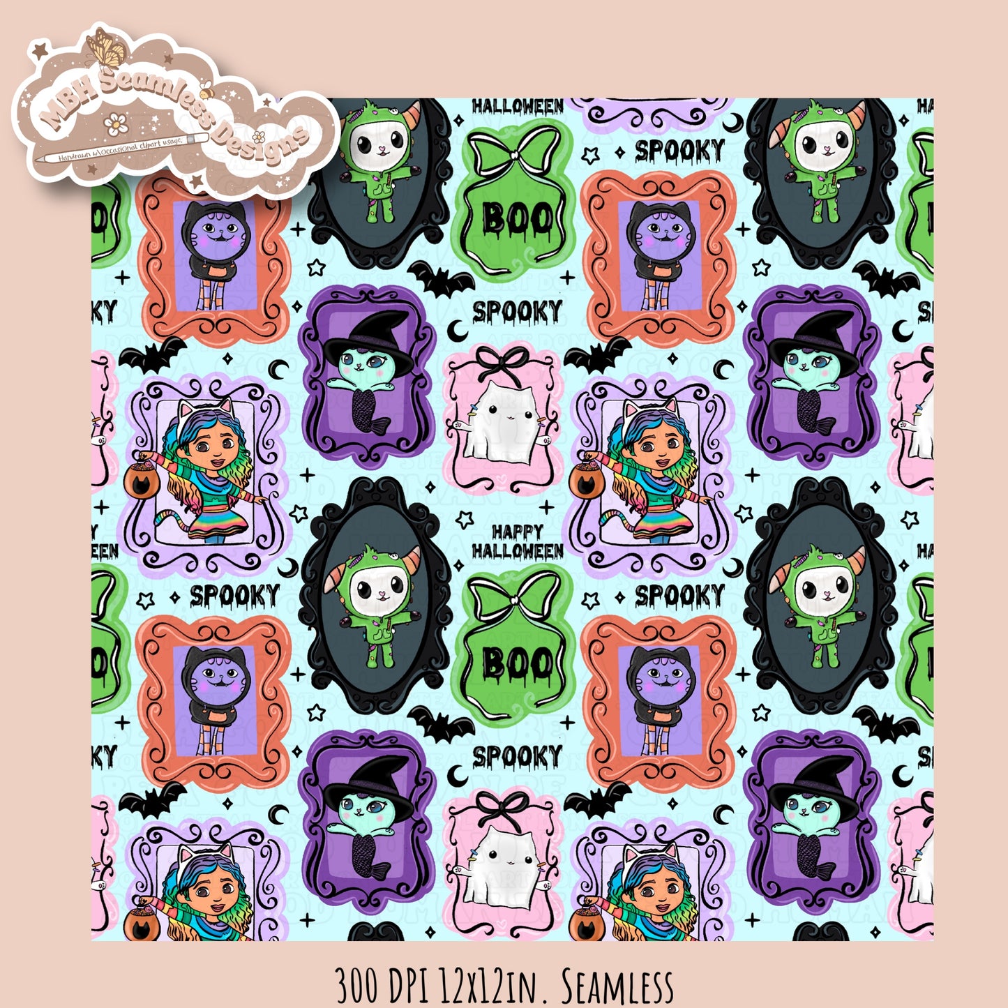Gabby Spooky Frames Seamless Pattern // PNG // Assorted Colorways