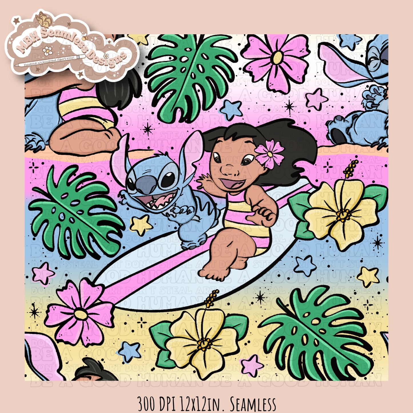 Lilo Stitch Summer Floral Seamless Pattern & PNG MULTIPLE COLORWAY OPTIONS