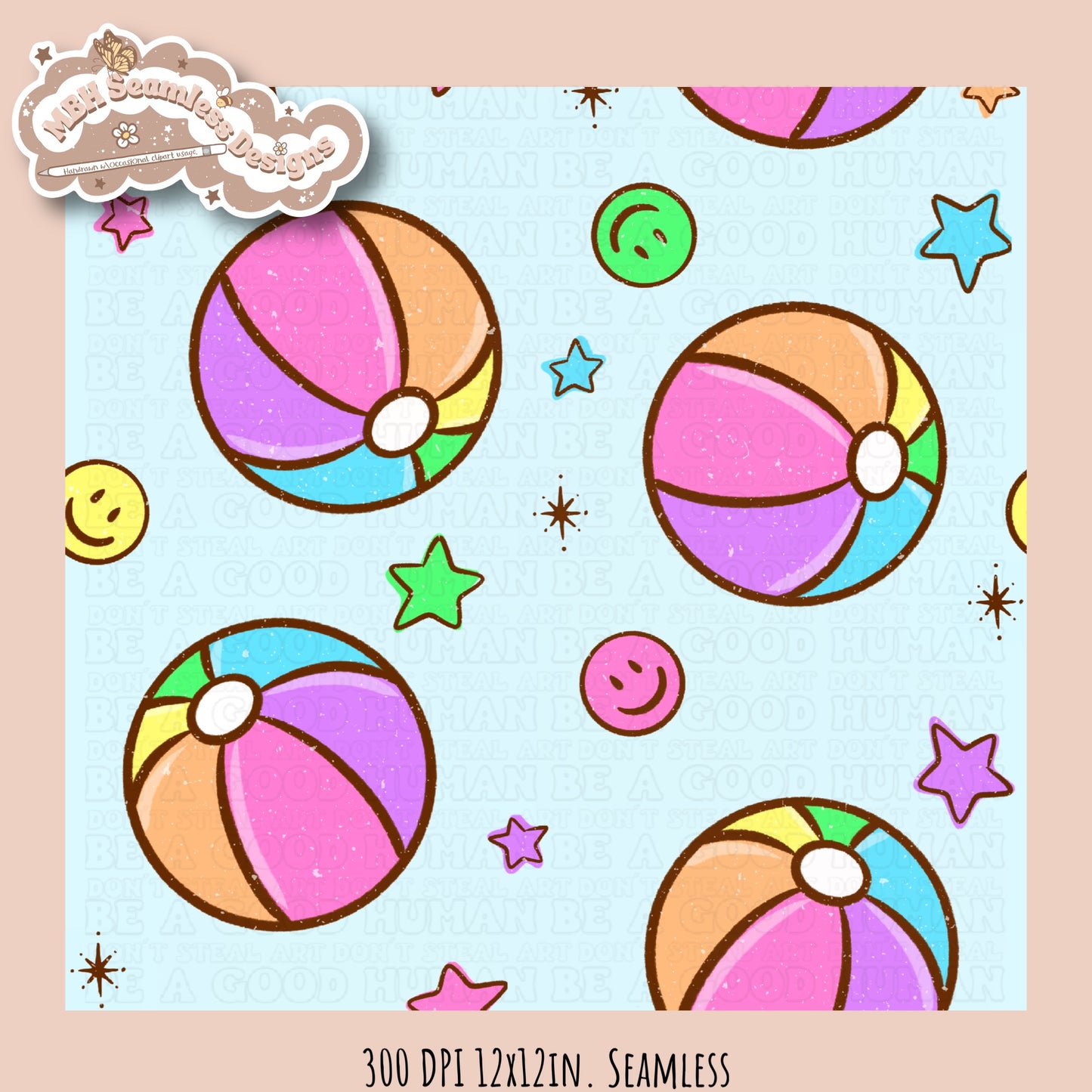 Beach Ball Smilies Seamless Pattern • Multiple Colorways