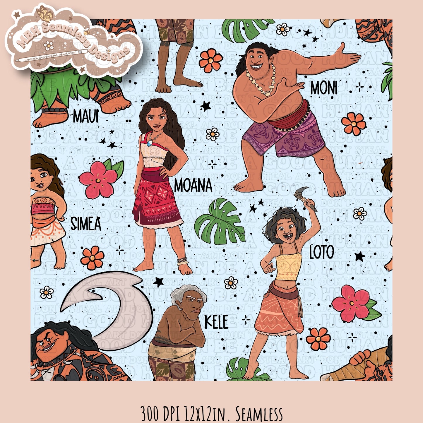 Ocean Princess 2 Seamless Pattern & PNG Multiple Colorway Options