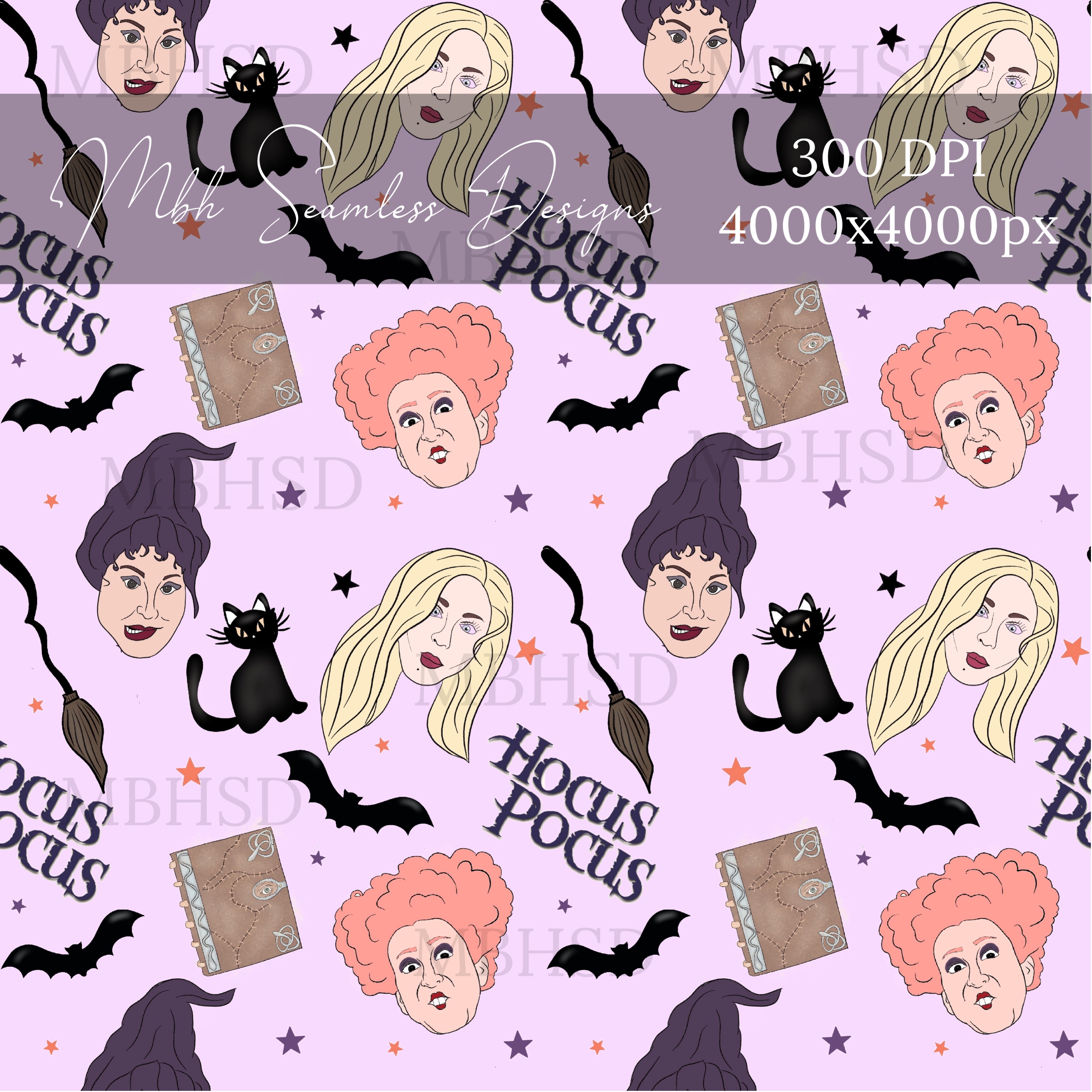 Hocus Pocus 2 Colors Seamless Pattern MBH Seamless Designs