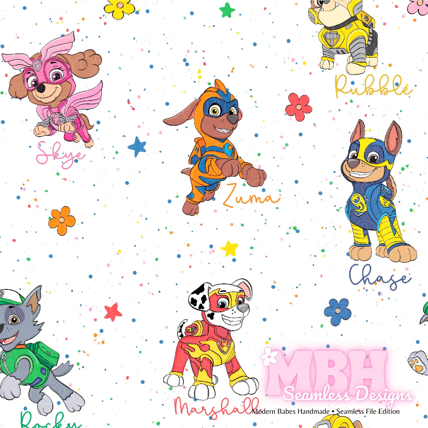 Paw Patrol Floral Spex Seamless Pattern