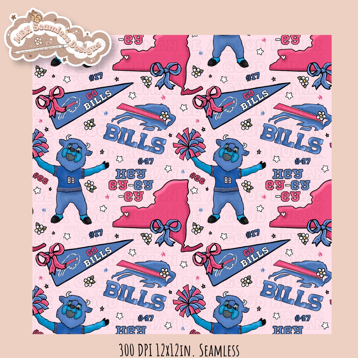 Bills x Daisies Football Seamless Pattern // Assorted Colorways