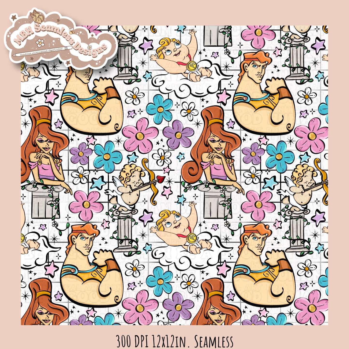 Floral Hercules Seamless Pattern & PNG Assorted Colorways