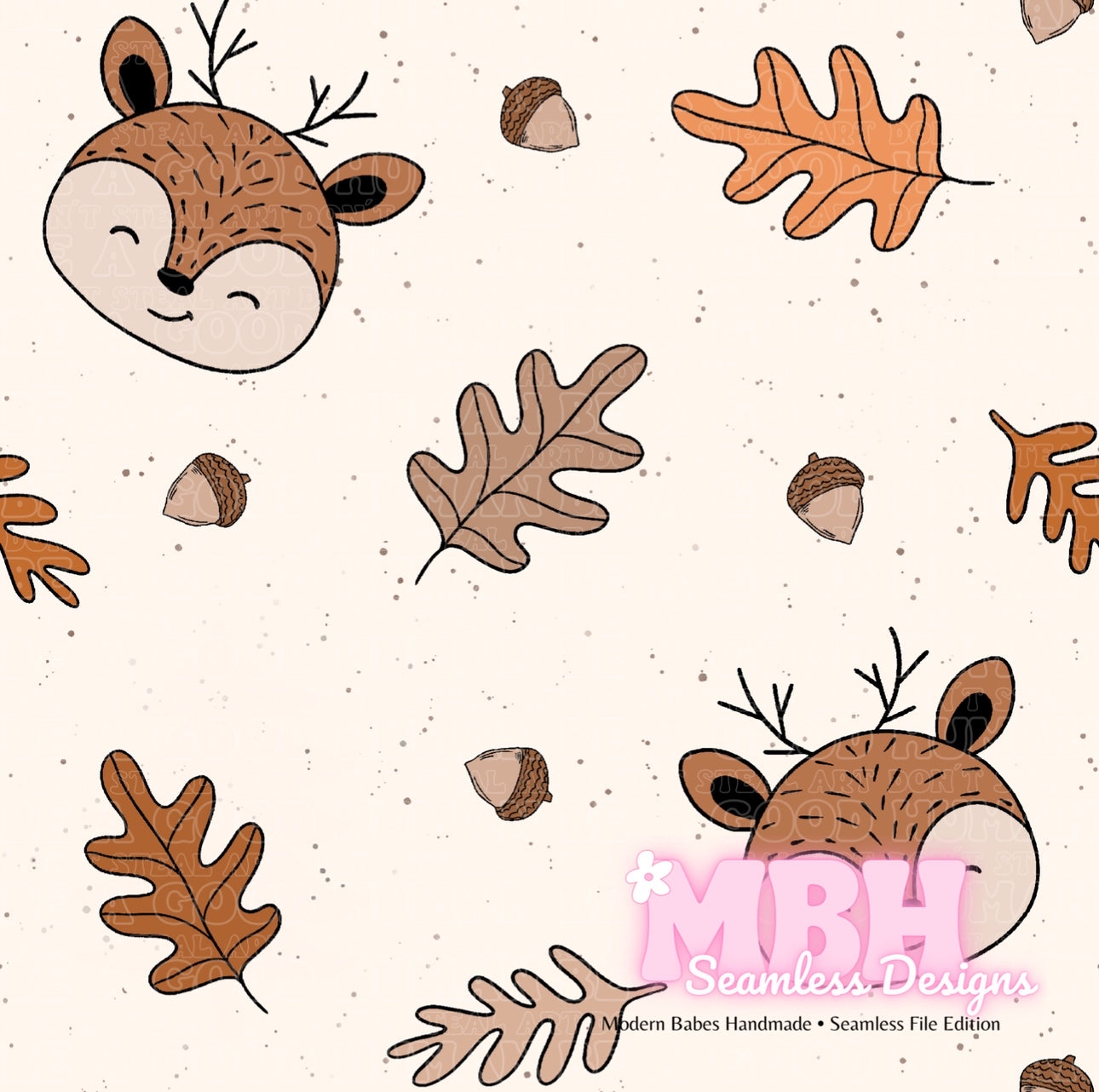 Boho Cute Reindeer Foliage Seamless Pattern