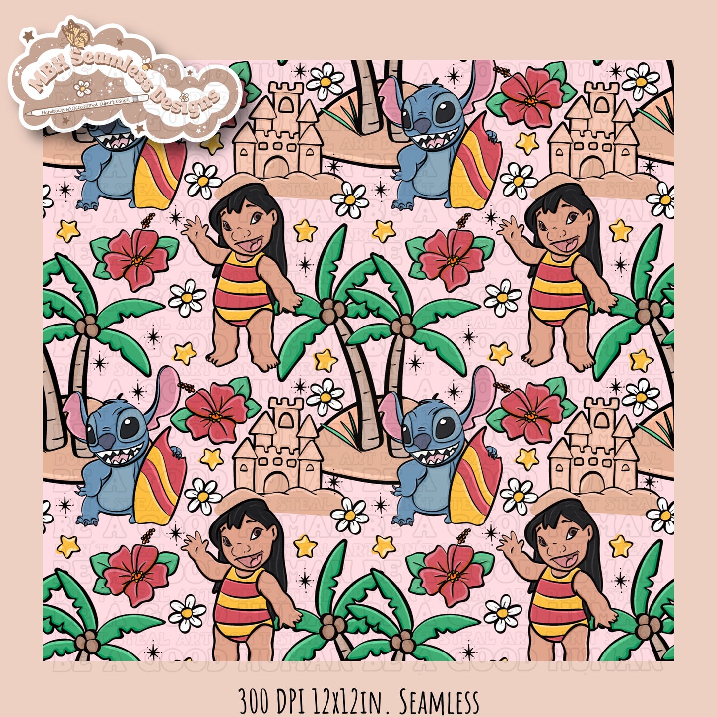 Lilo Stitch Beach Seamless Pattern & PNG MULTIPLE COLORWAY OPTIONS