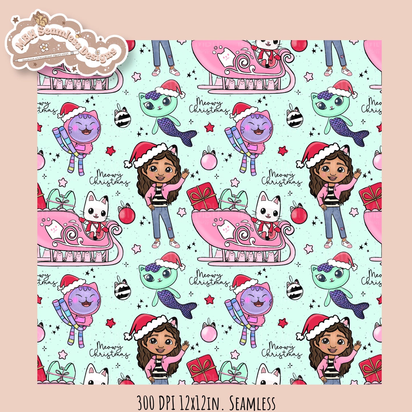 Meowy Christmas Gabby Seamless Pattern // Assorted Colorways