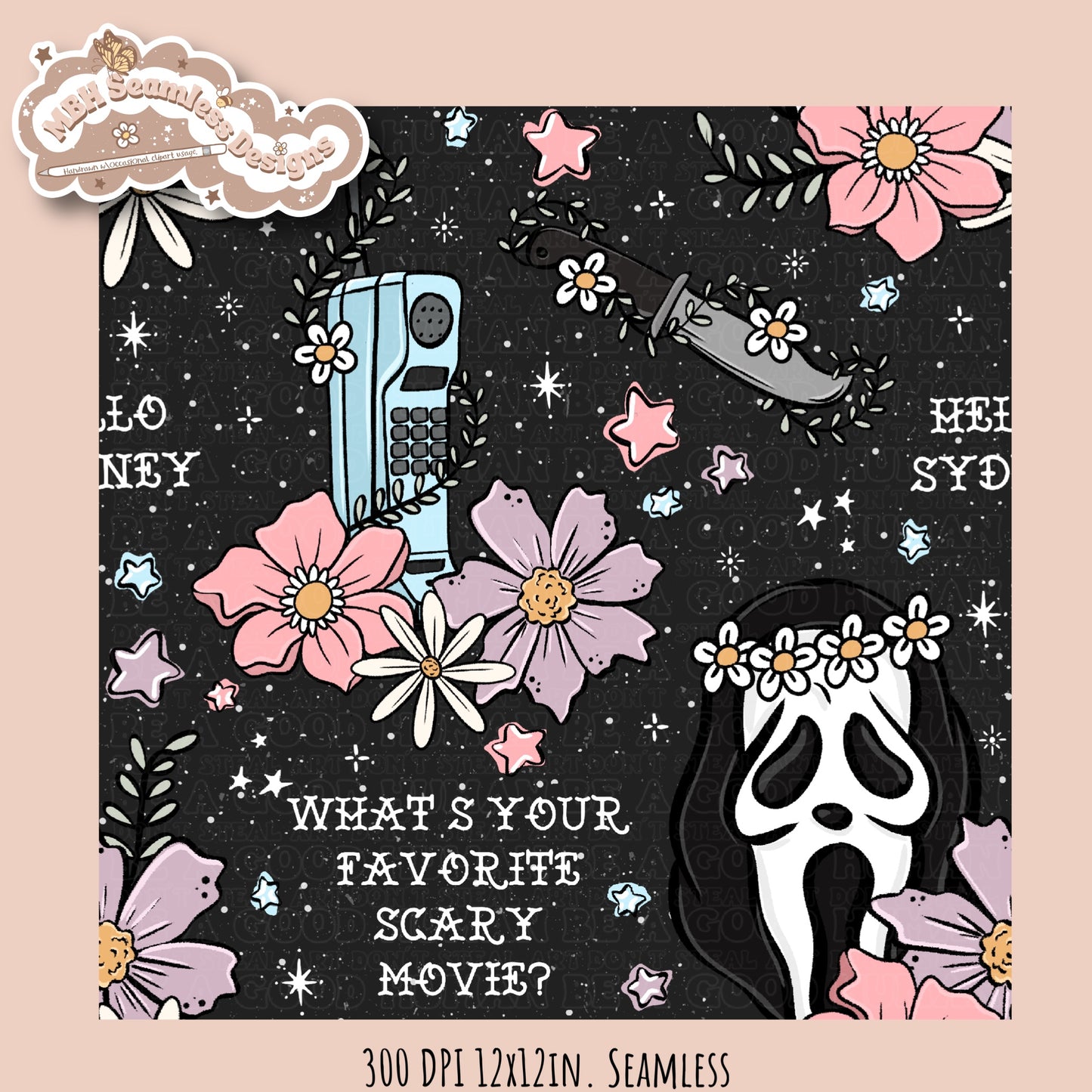 Scream x Tattoo Floral Seamless Pattern // PNG //Multiple Colorway Options