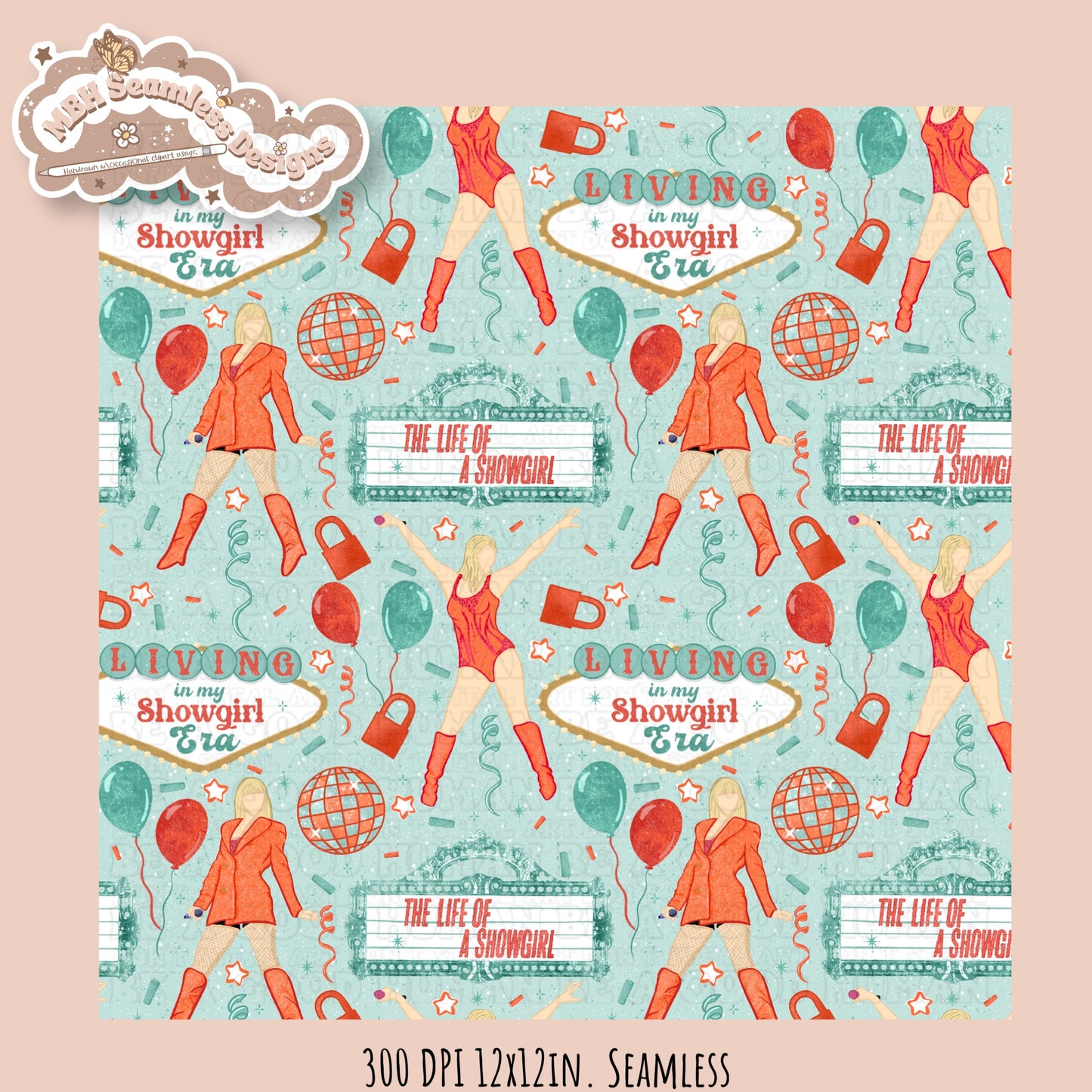 TS12 Showgirl Seamless Pattern // PNG // Assorted Colorway Options
