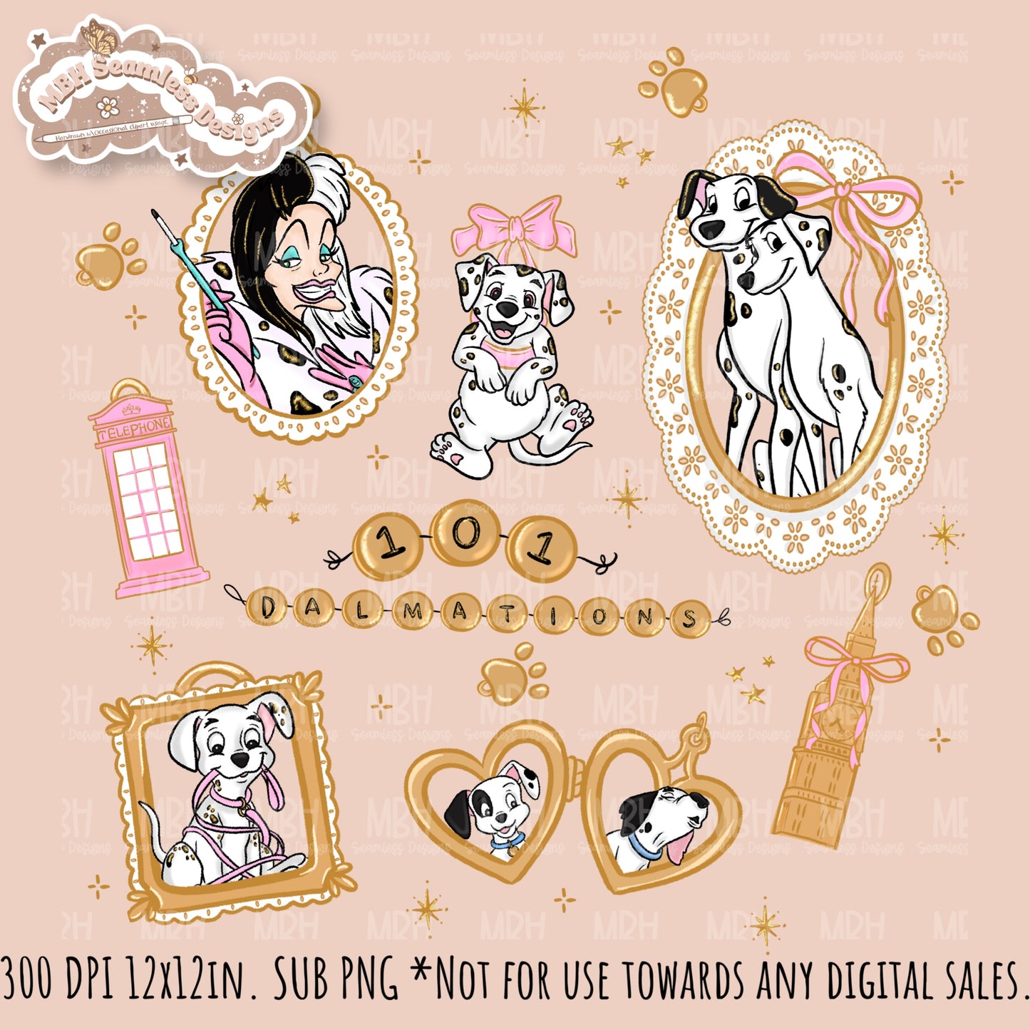 Dalmatian Charms Seamless Pattern // PNG // Multiple Colorway Options