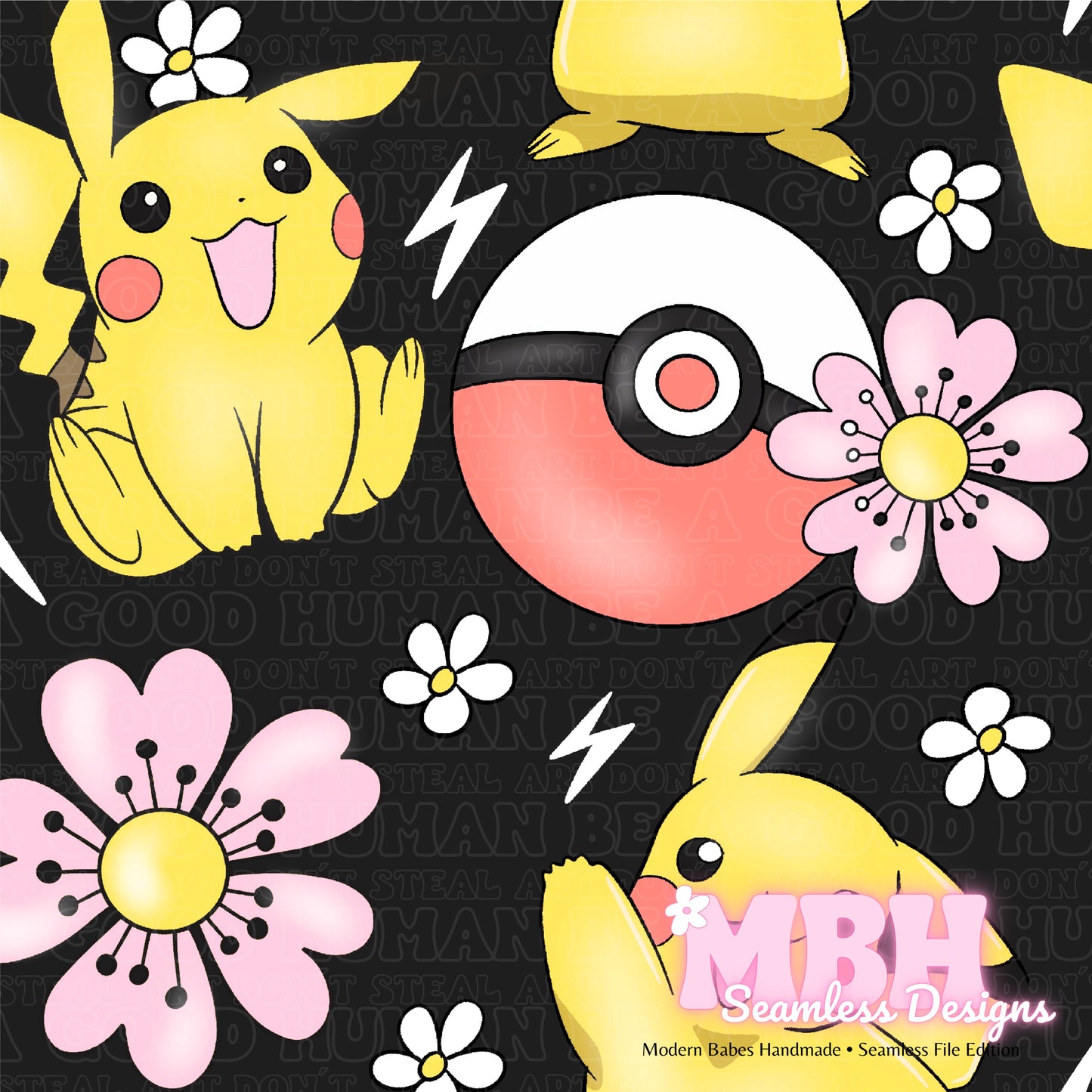 LIMITED Pikachu Bolts Floral Seamless Pattern