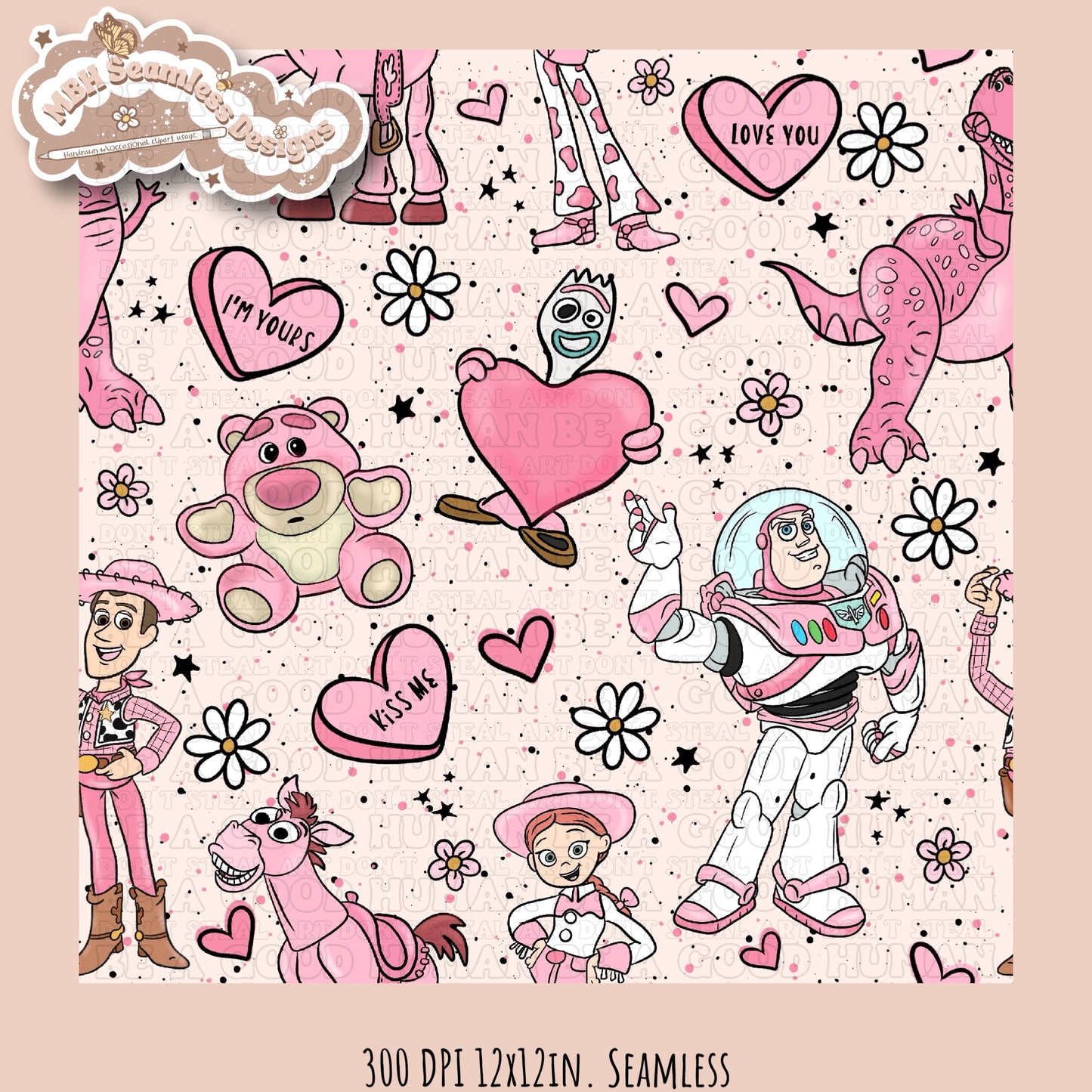 Pink Toy Story Valentine’s Day Seamless Pattern // PNG • Multiple Colorways