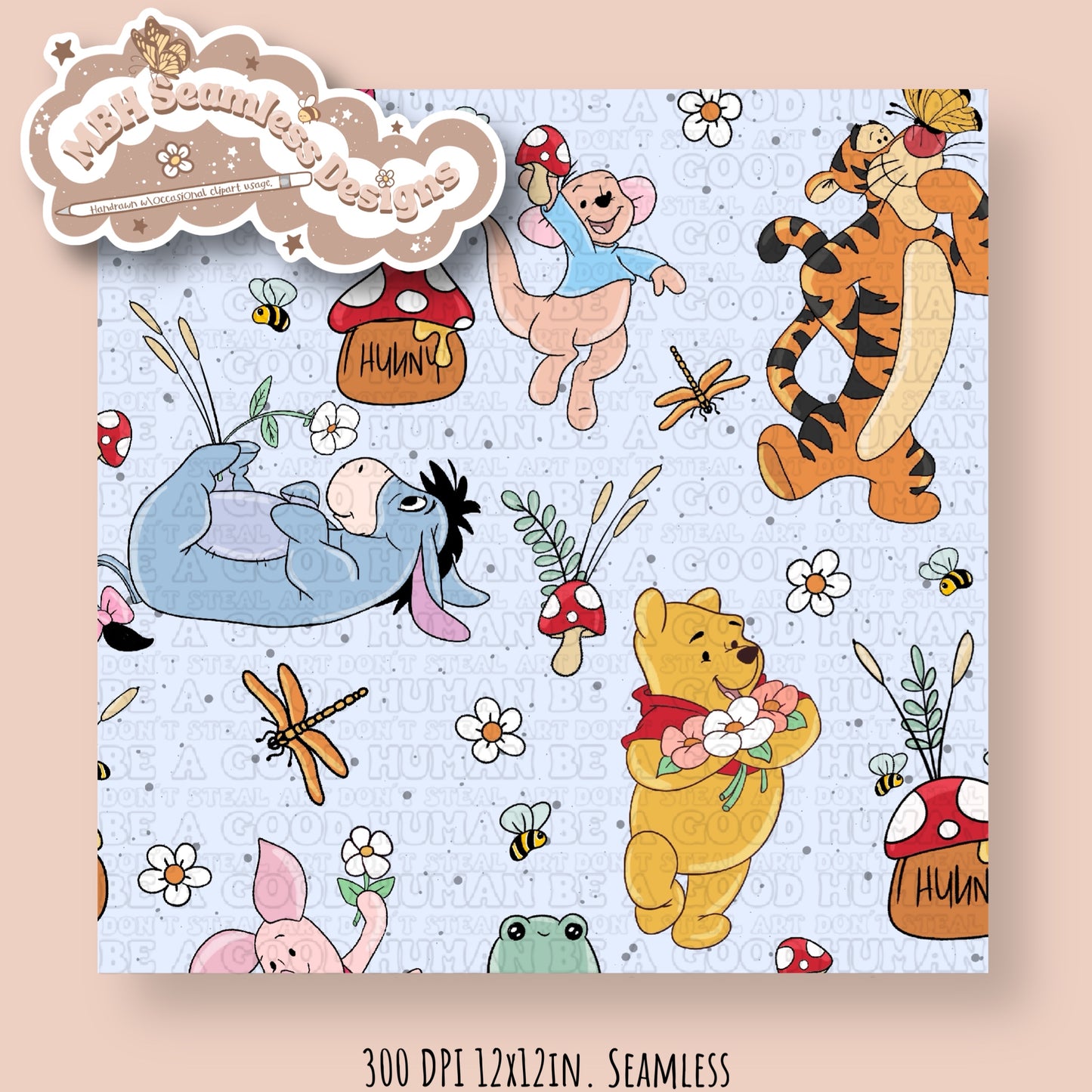Cottagecore Pooh & Friends MULTIPLE COLORWAYS Seamless Pattern
