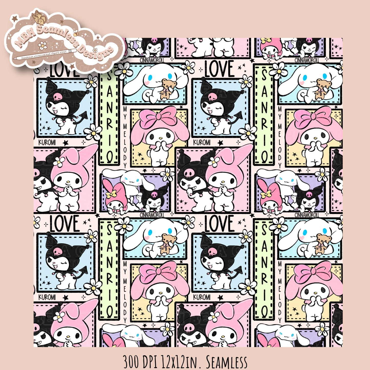 Sanrio Friends Floral Patchwork Seamless Pattern•Multiple Colorways