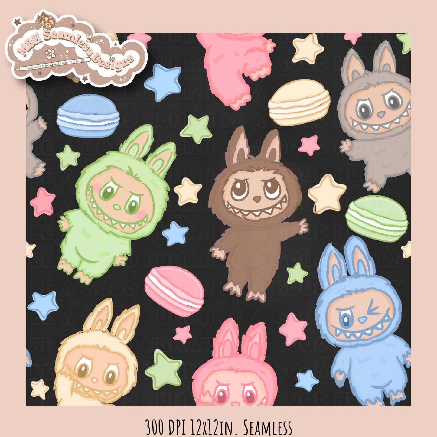 Starry Labubu Seamless Pattern Assorted Colorway Options